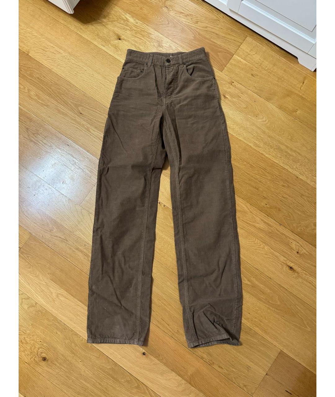 SAINT LAURENT Коричневые хлопковые прямые брюки, фото 7