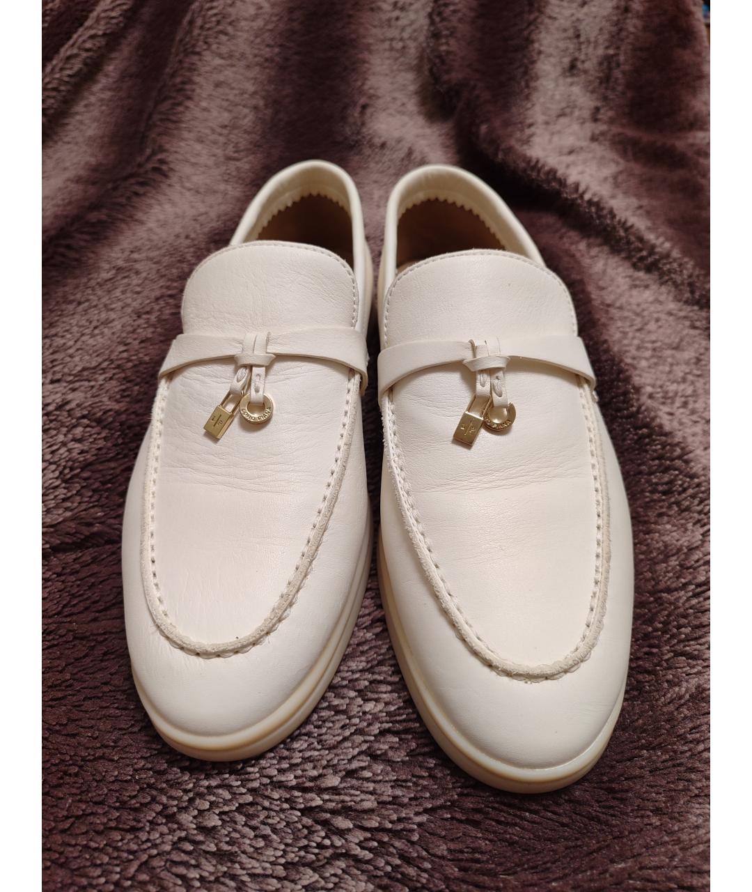 LORO PIANA Белые кожаные лоферы, фото 5