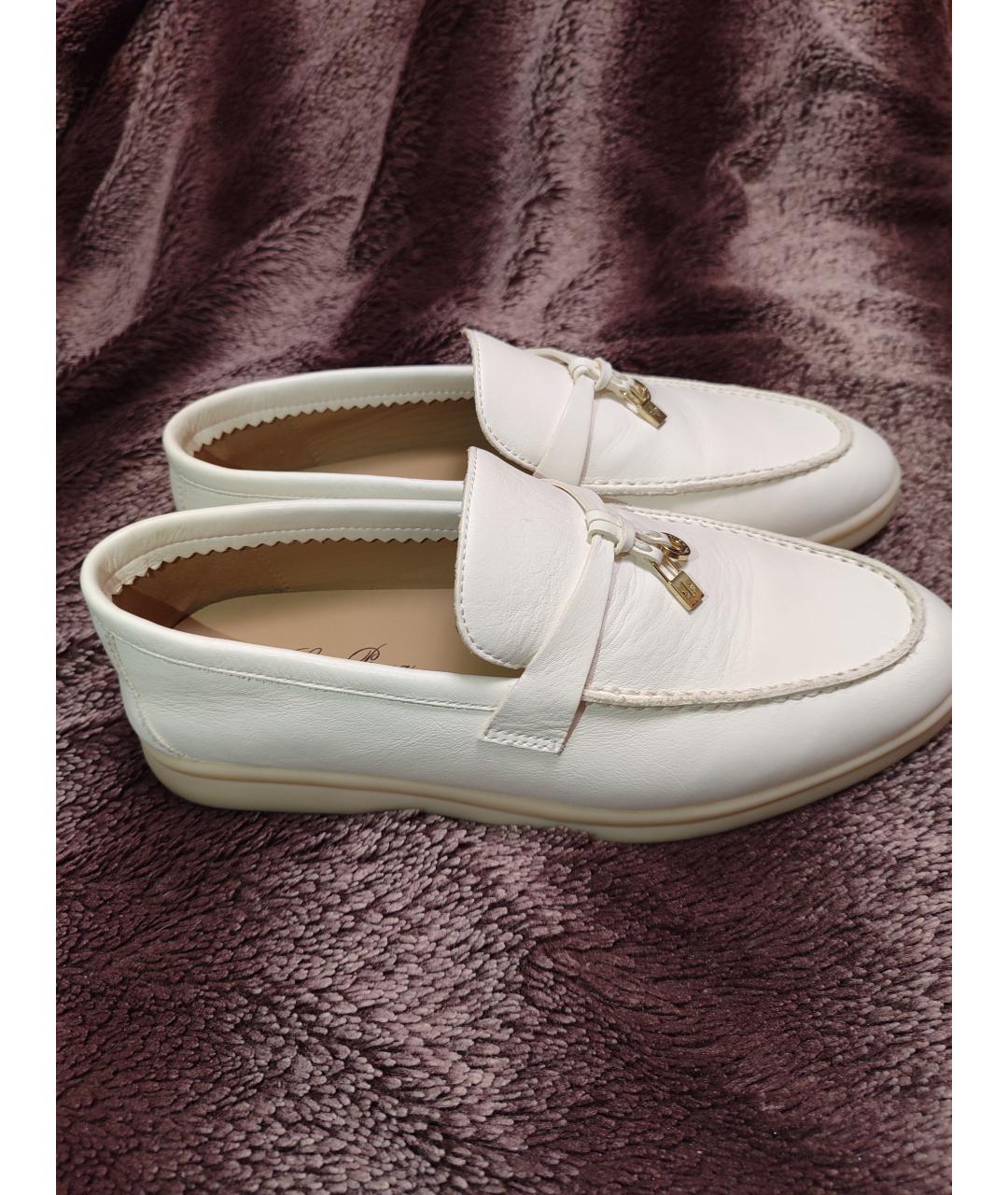 LORO PIANA Белые кожаные лоферы, фото 7