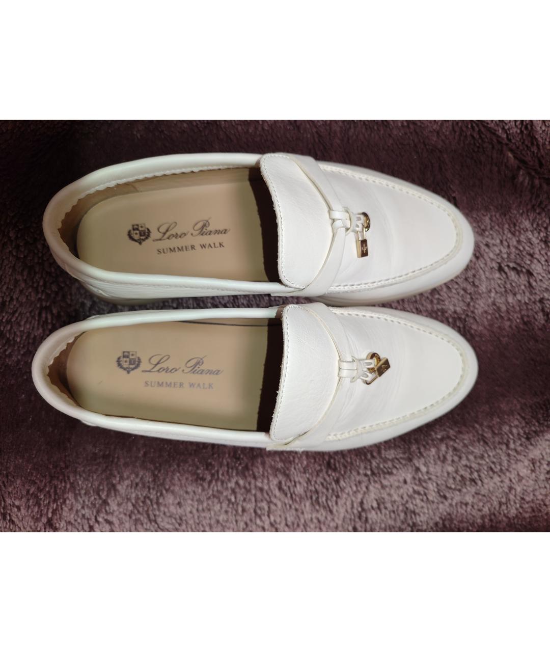 LORO PIANA Белые кожаные лоферы, фото 4