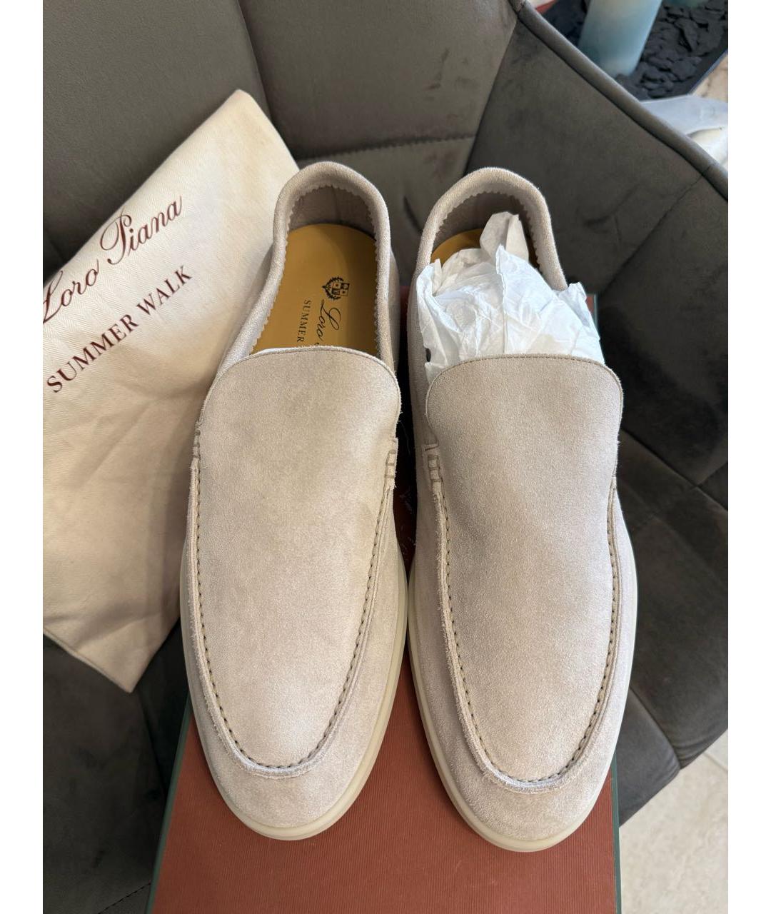 LORO PIANA Бежевые замшевые лоферы, фото 6