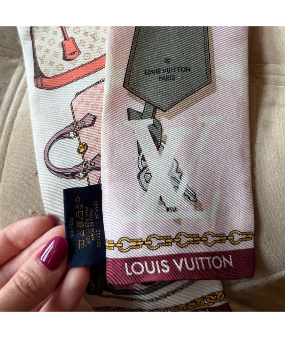 LOUIS VUITTON Розовый шелковый платок, фото 3