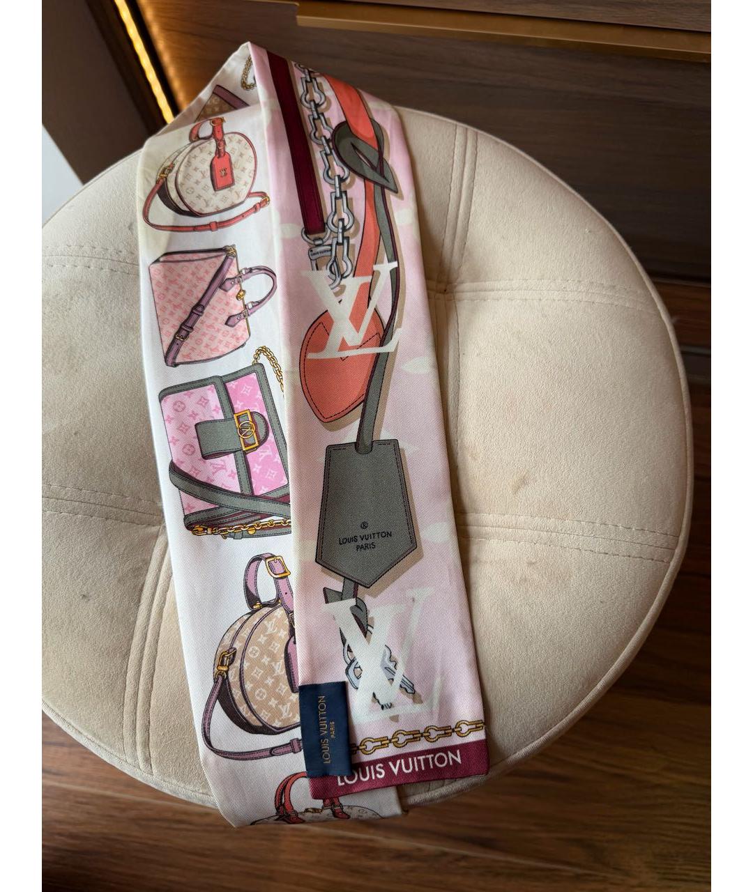LOUIS VUITTON Розовый шелковый платок, фото 2
