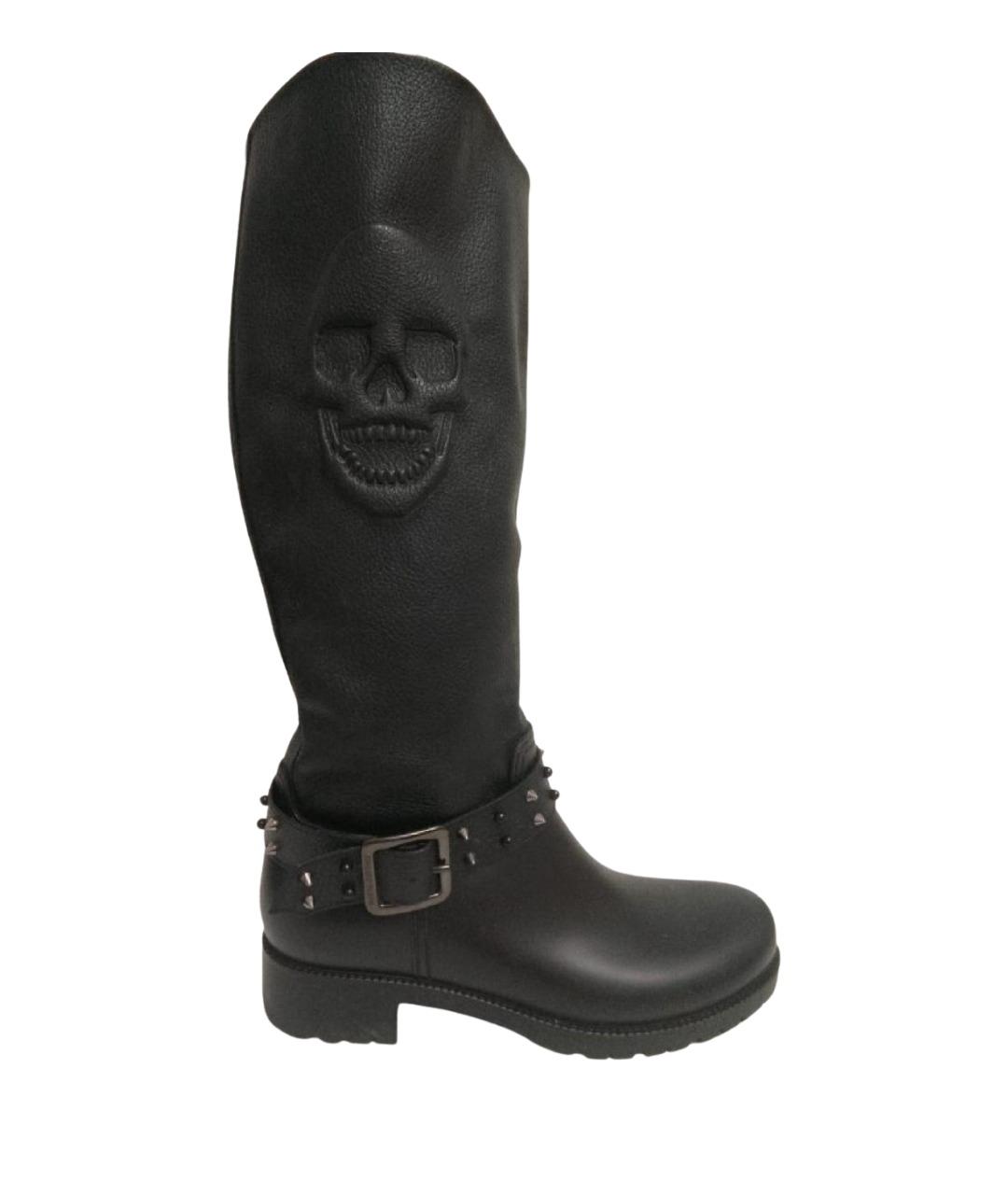 PHILIPP PLEIN Черные кожаные сапоги, фото 1