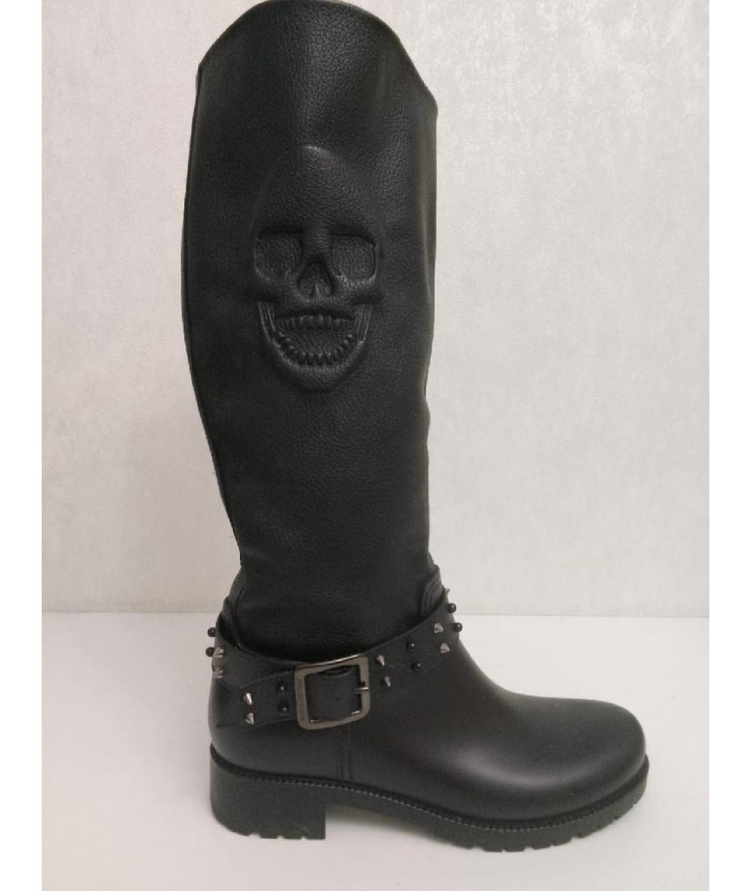 PHILIPP PLEIN Черные кожаные сапоги, фото 8