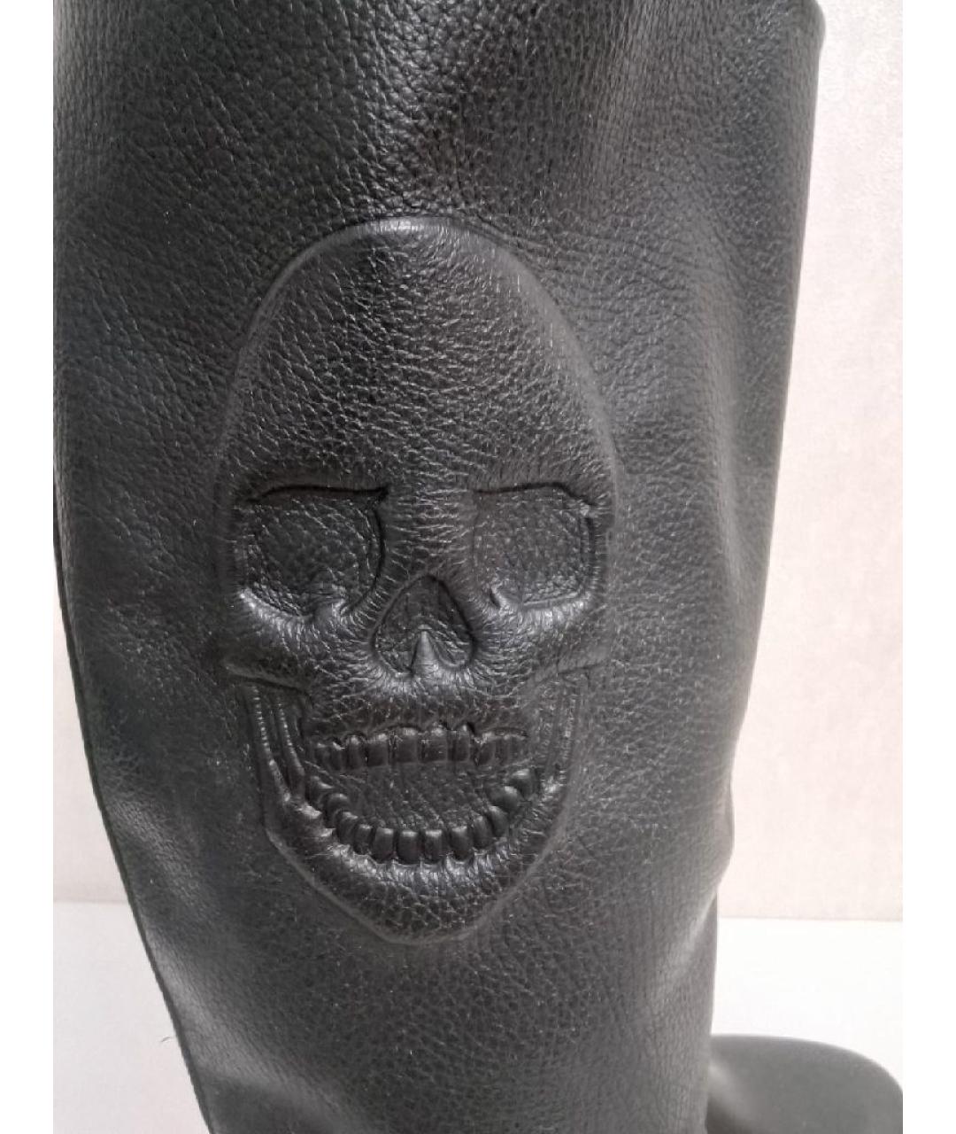 PHILIPP PLEIN Черные кожаные сапоги, фото 5