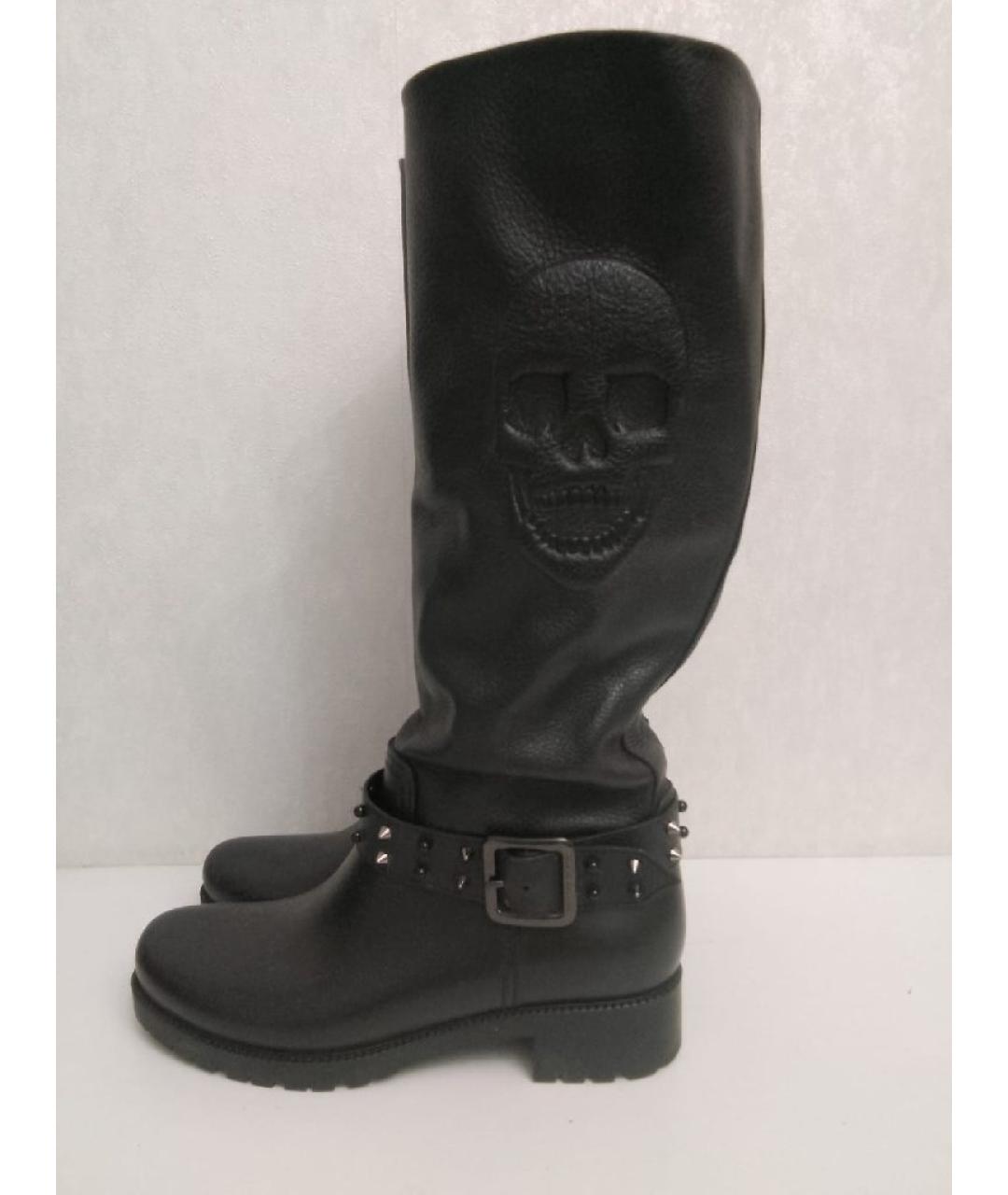 PHILIPP PLEIN Черные кожаные сапоги, фото 6