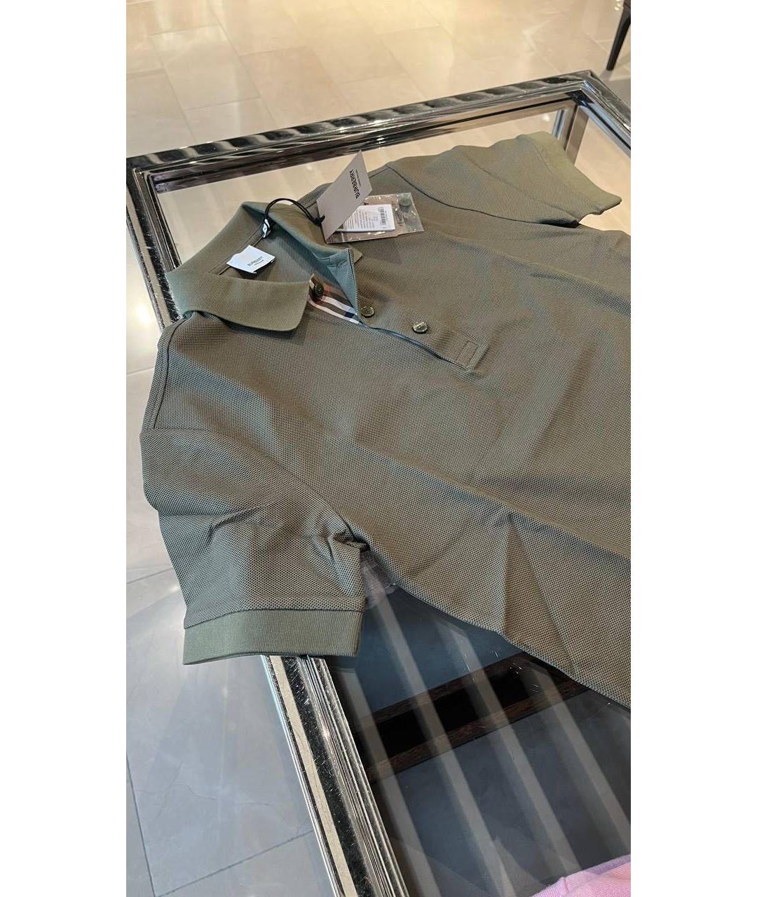 BURBERRY Хаки хлопковое поло с коротким рукавом, фото 2