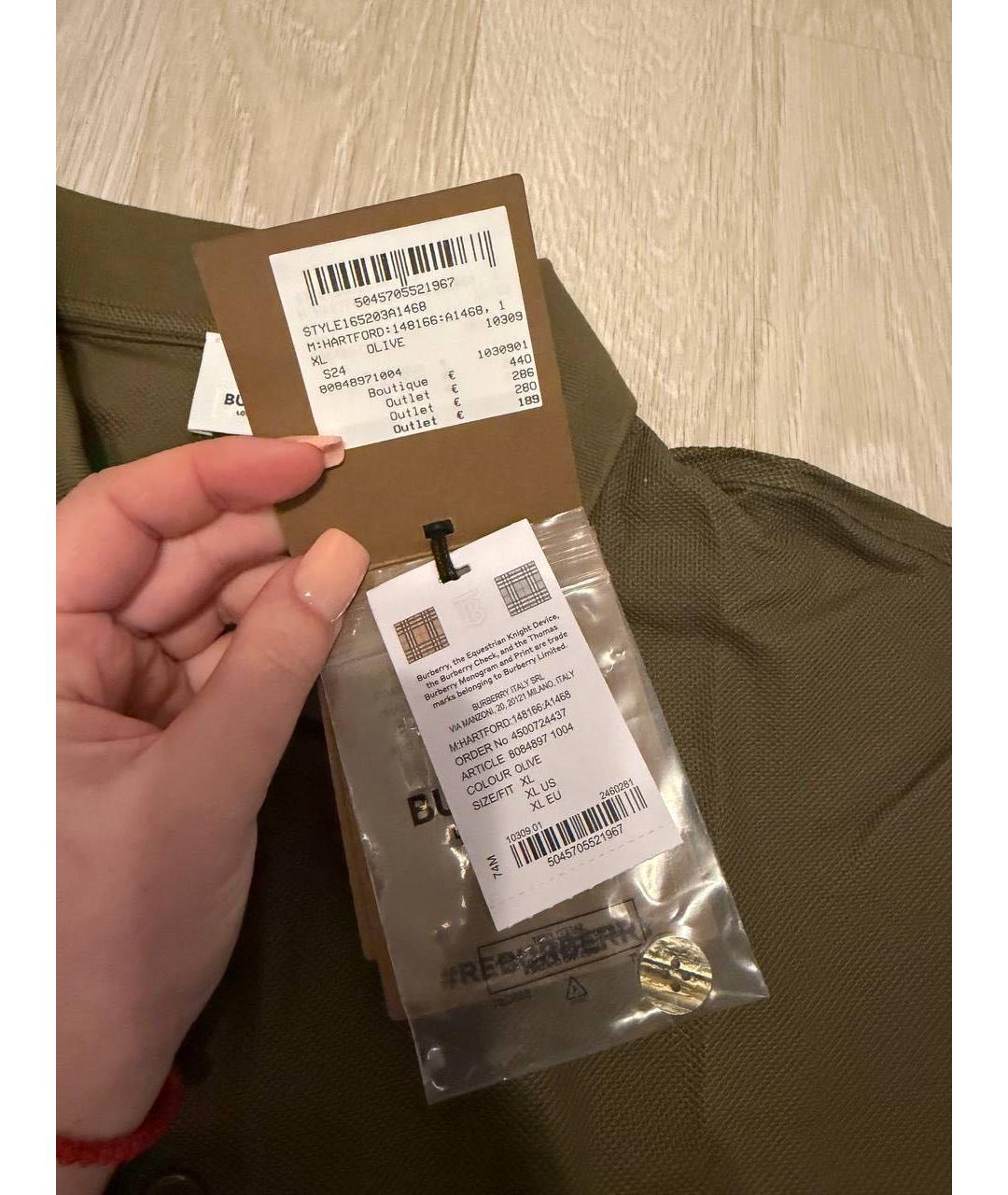 BURBERRY Хаки хлопковое поло с коротким рукавом, фото 6