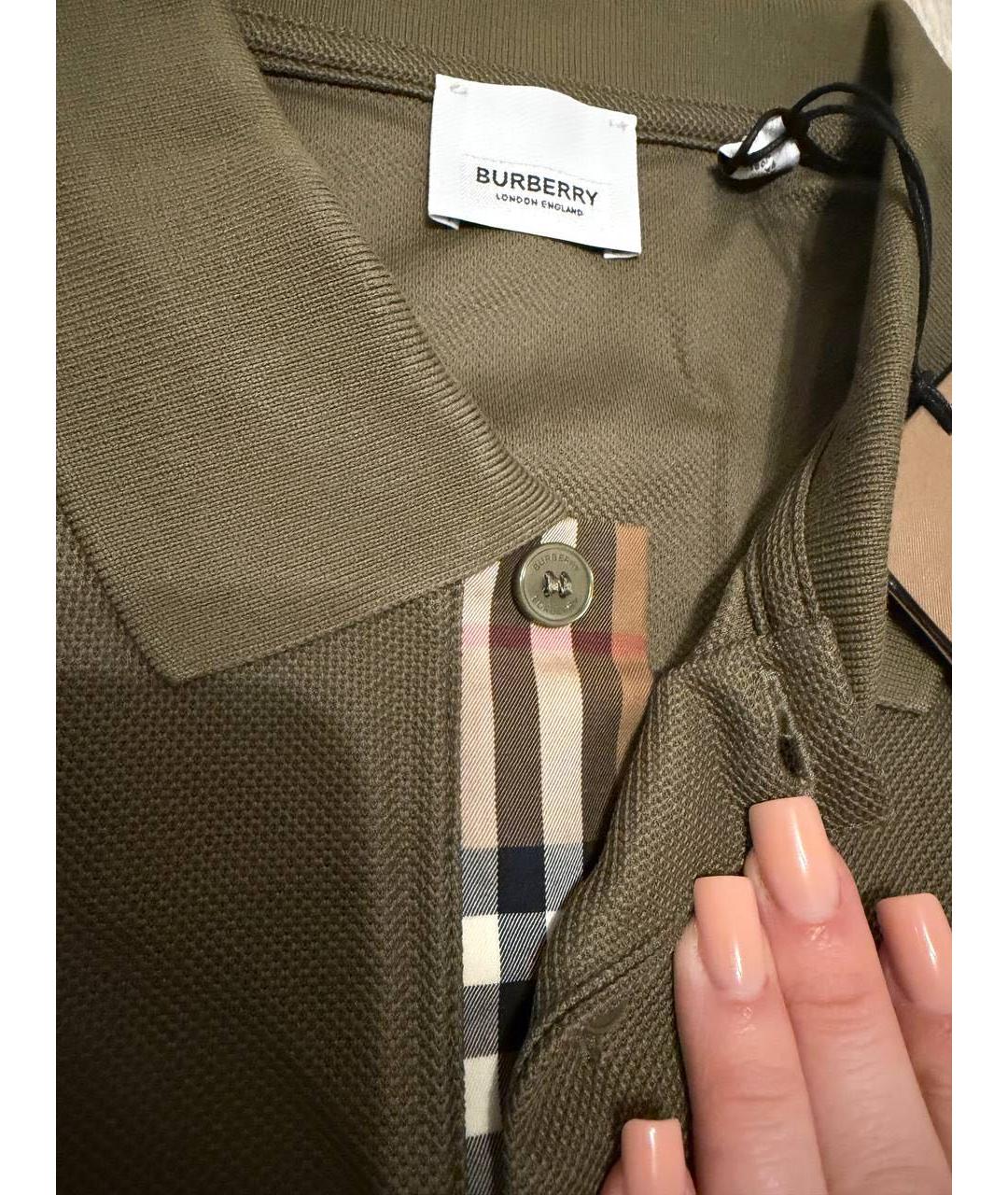 BURBERRY Хаки хлопковое поло с коротким рукавом, фото 4