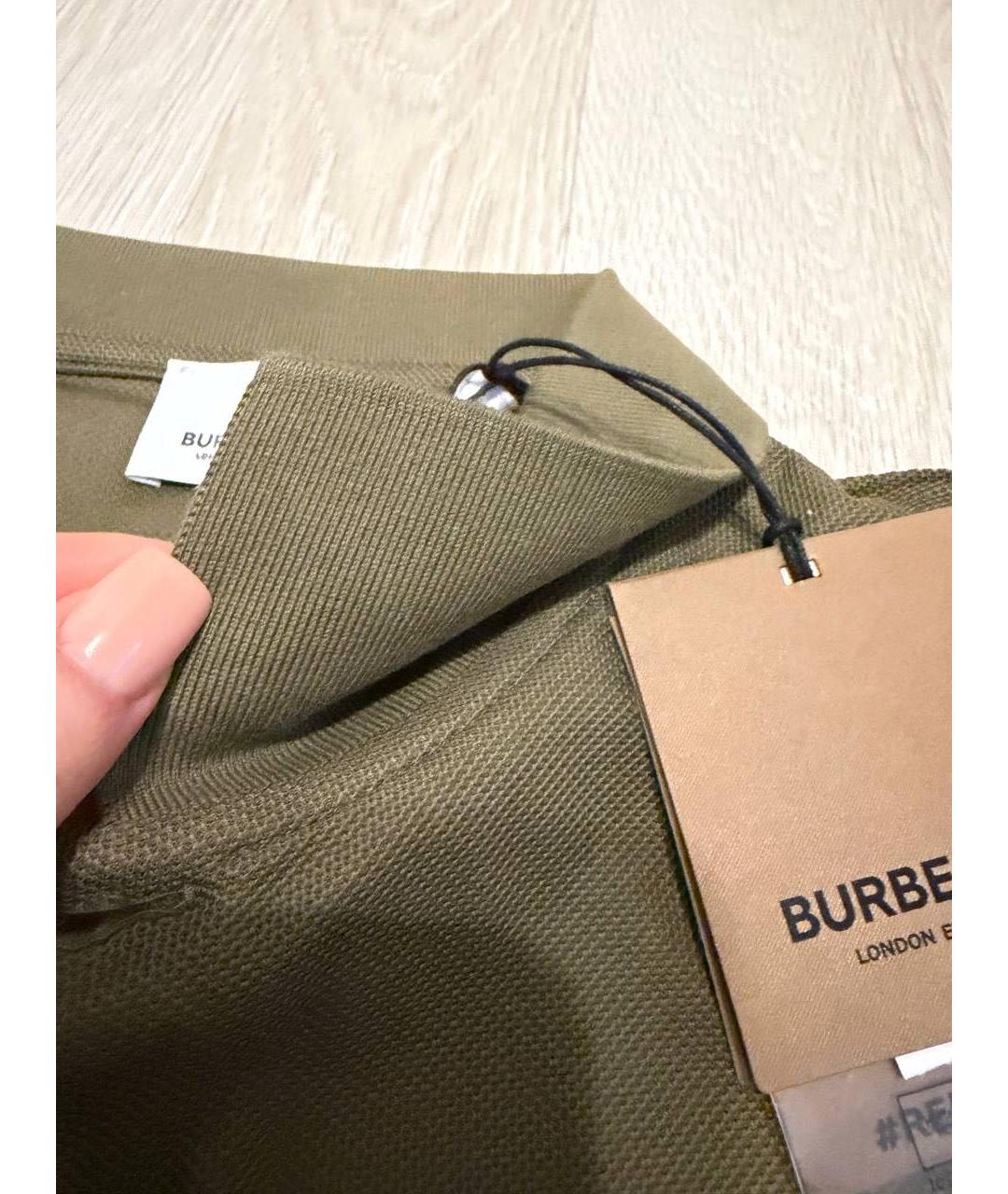 BURBERRY Хаки хлопковое поло с коротким рукавом, фото 5
