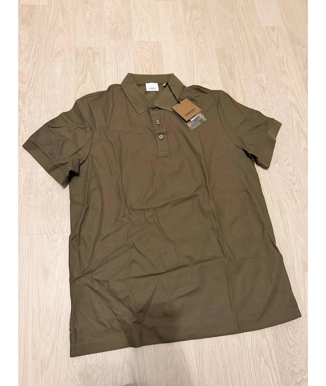 BURBERRY Хаки хлопковое поло с коротким рукавом, фото 7