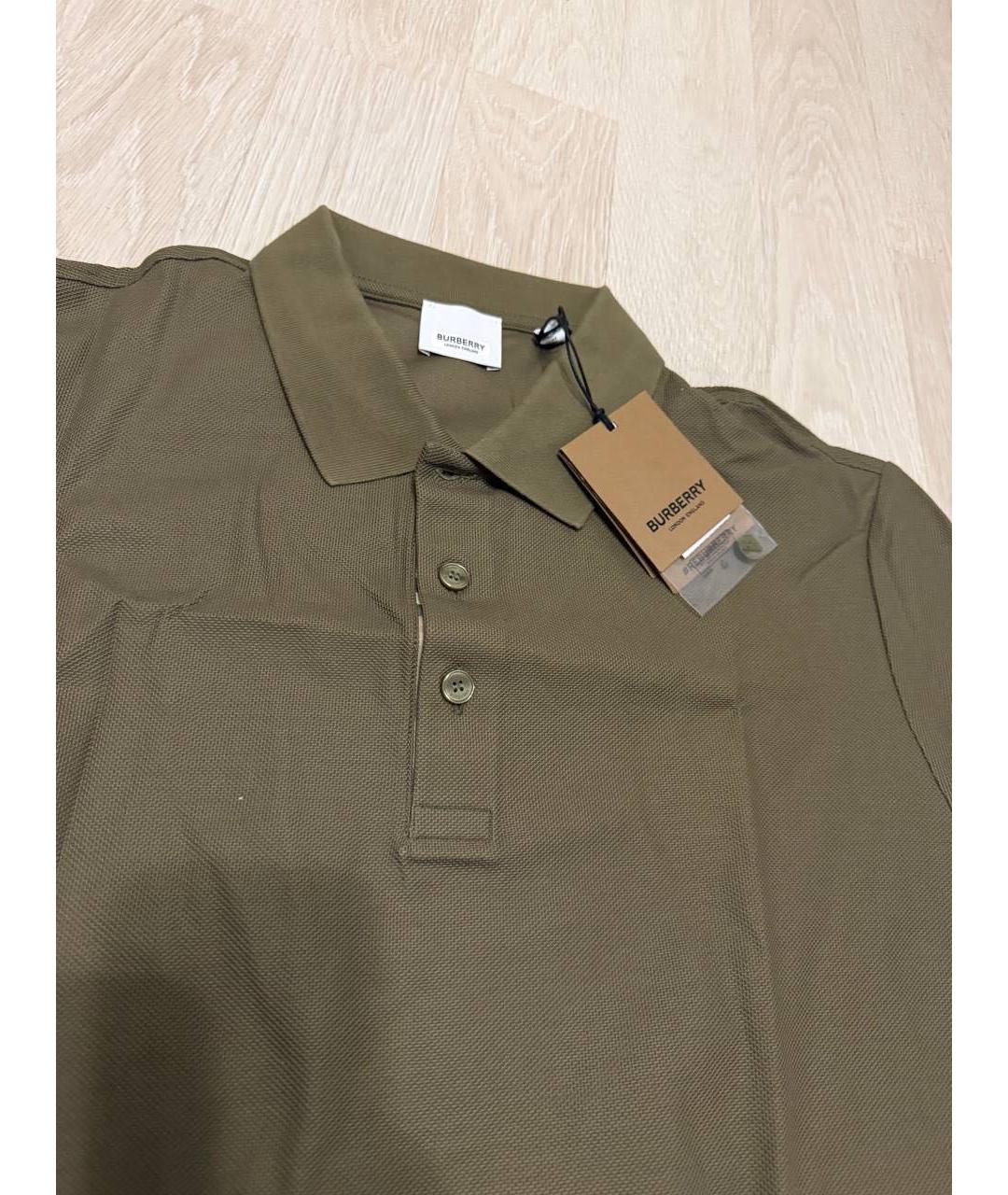 BURBERRY Хаки хлопковое поло с коротким рукавом, фото 3