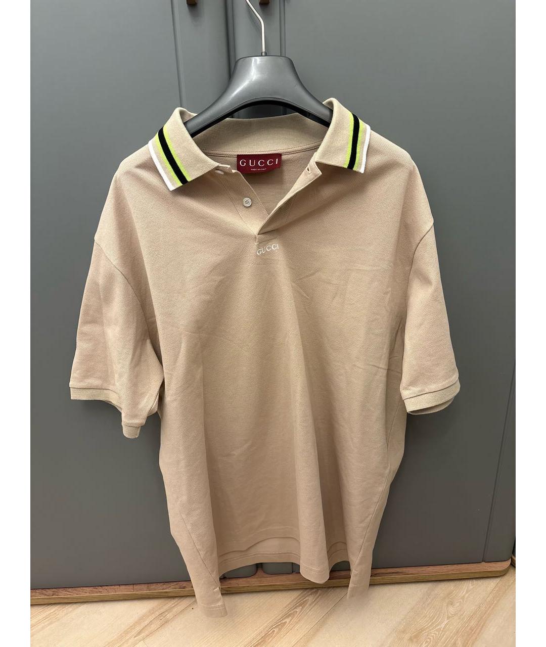 GUCCI Бежевое хлопковое поло с коротким рукавом, фото 5