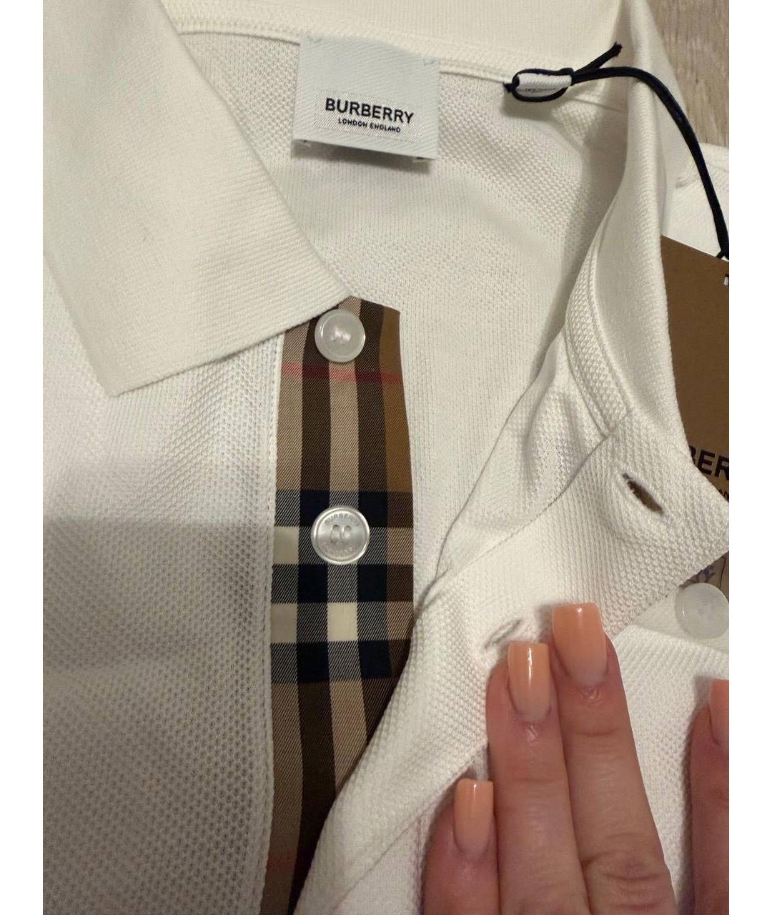 BURBERRY Белое хлопковое поло с коротким рукавом, фото 3