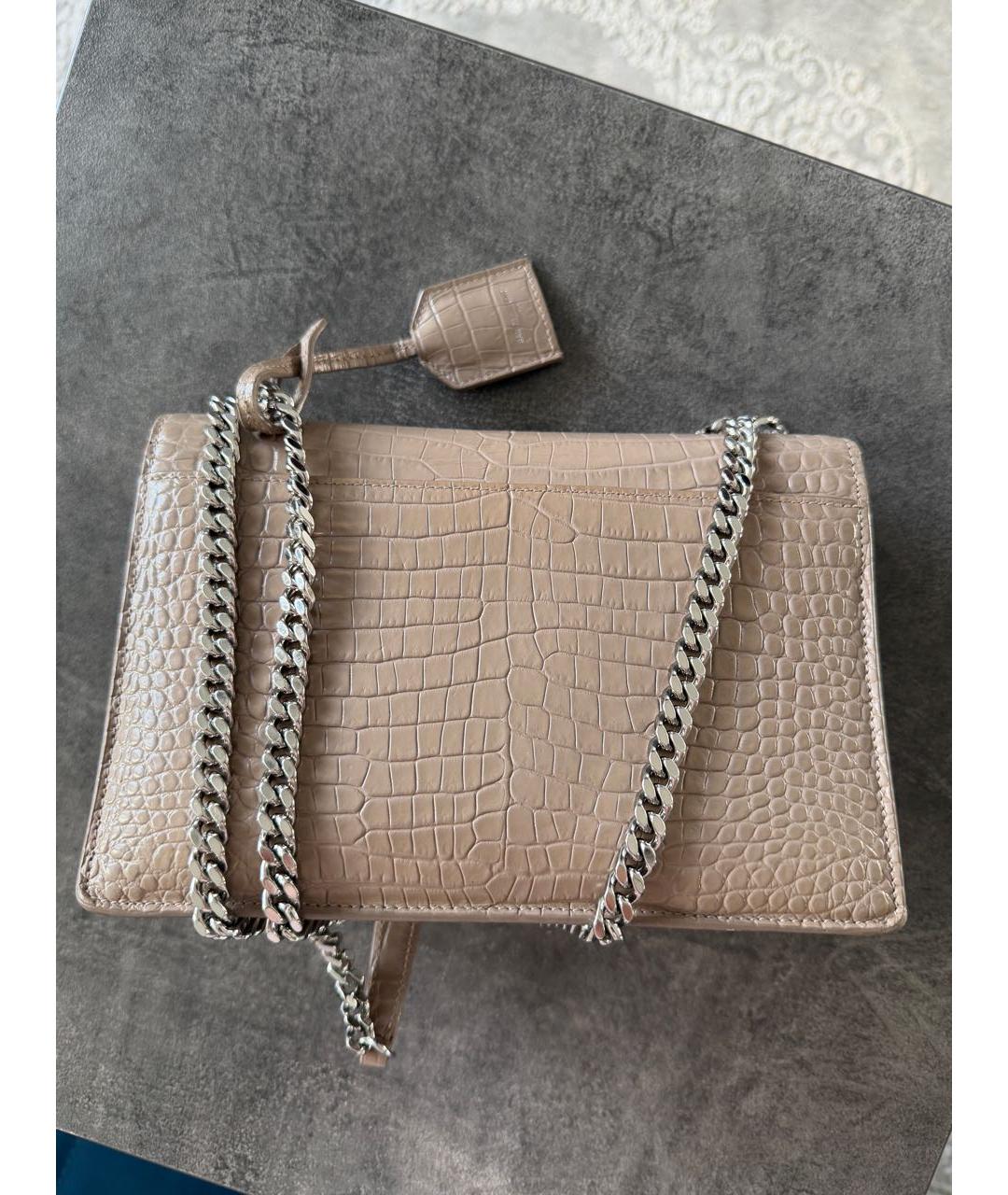 SAINT LAURENT Бежевая кожаная сумка через плечо, фото 8