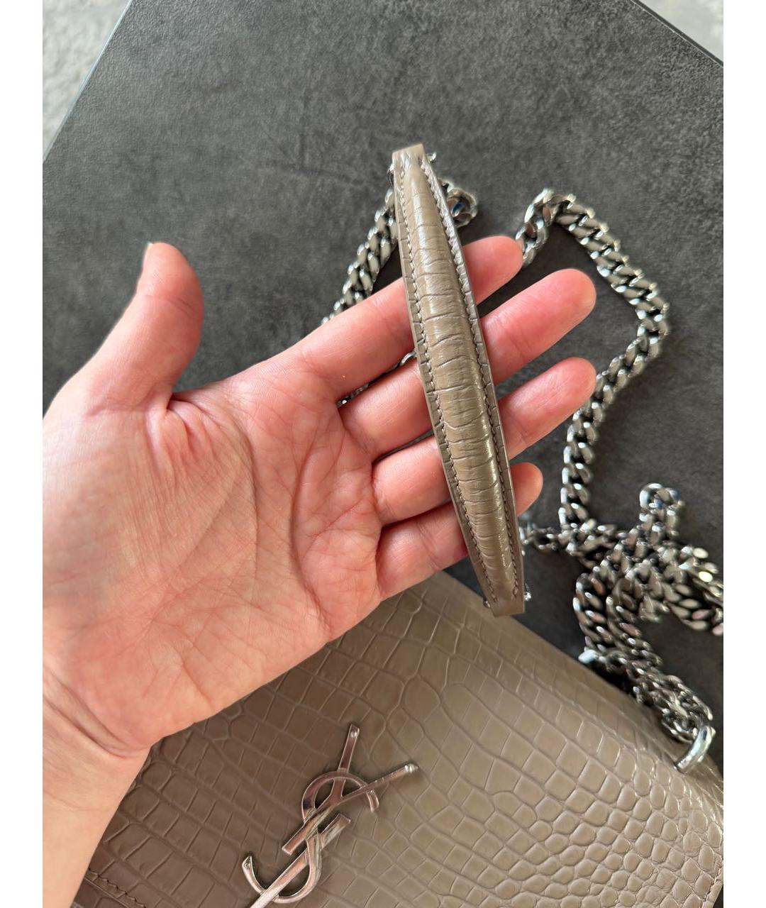 SAINT LAURENT Бежевая кожаная сумка через плечо, фото 6