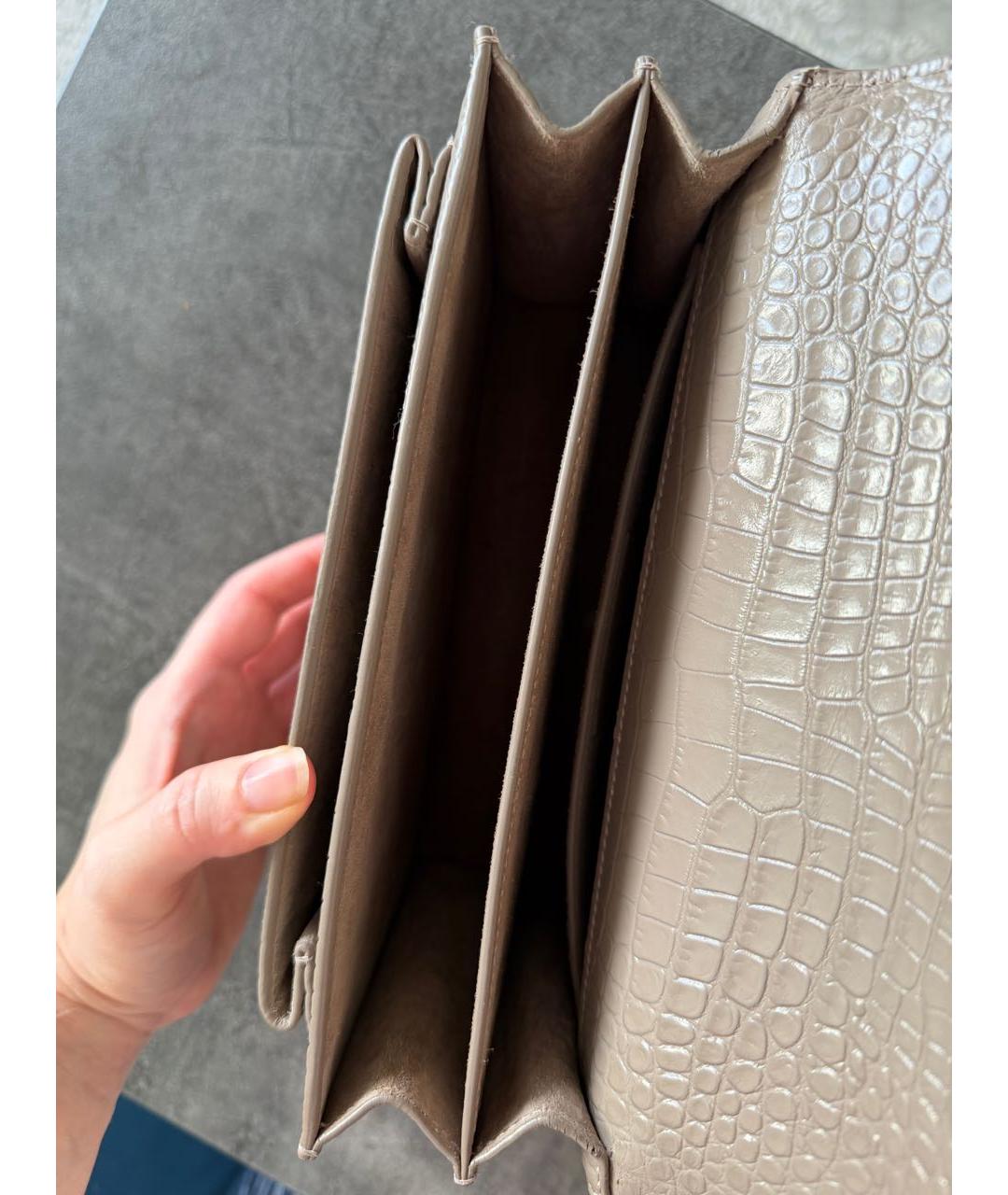 SAINT LAURENT Бежевая кожаная сумка через плечо, фото 7