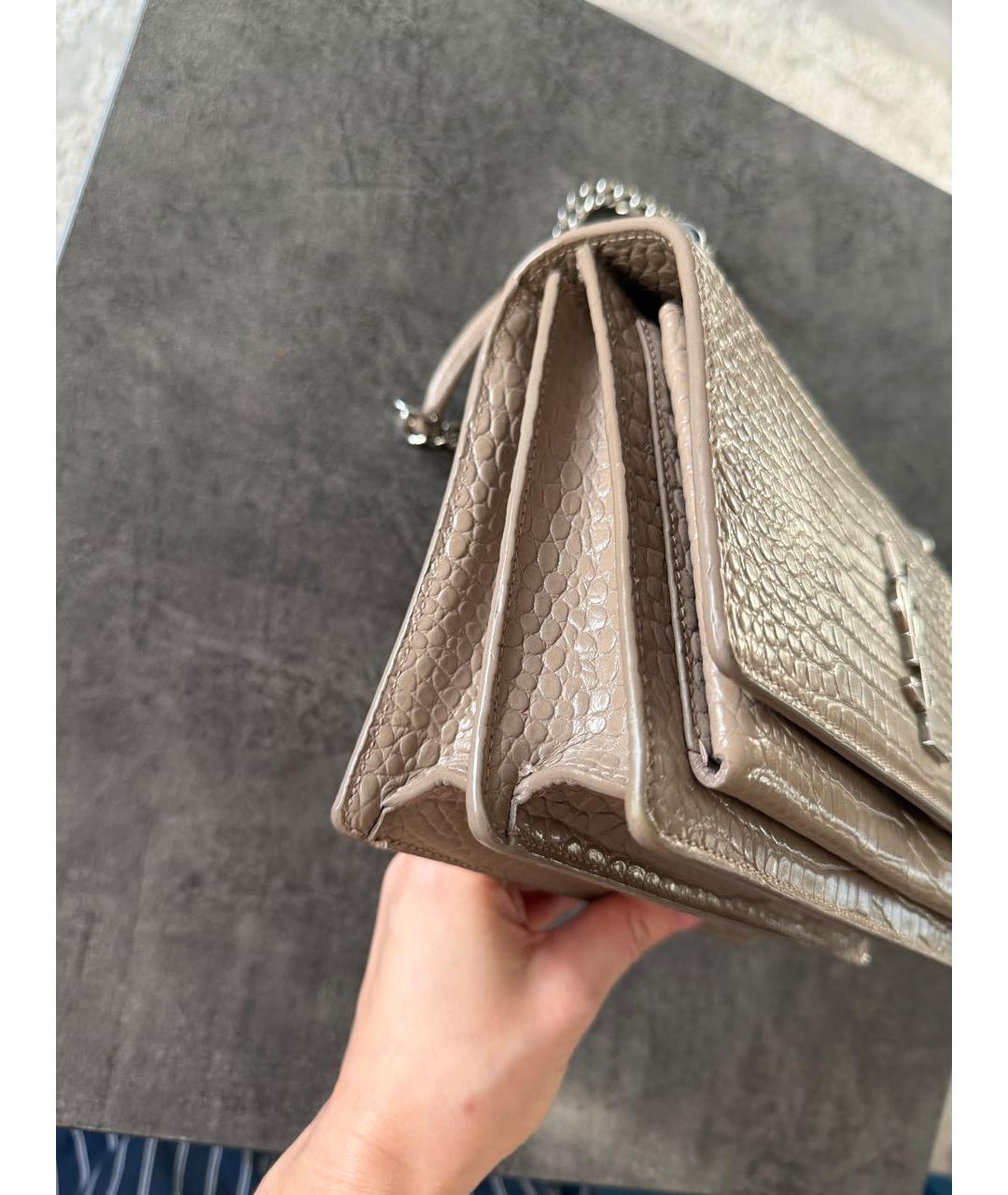 SAINT LAURENT Бежевая кожаная сумка через плечо, фото 4