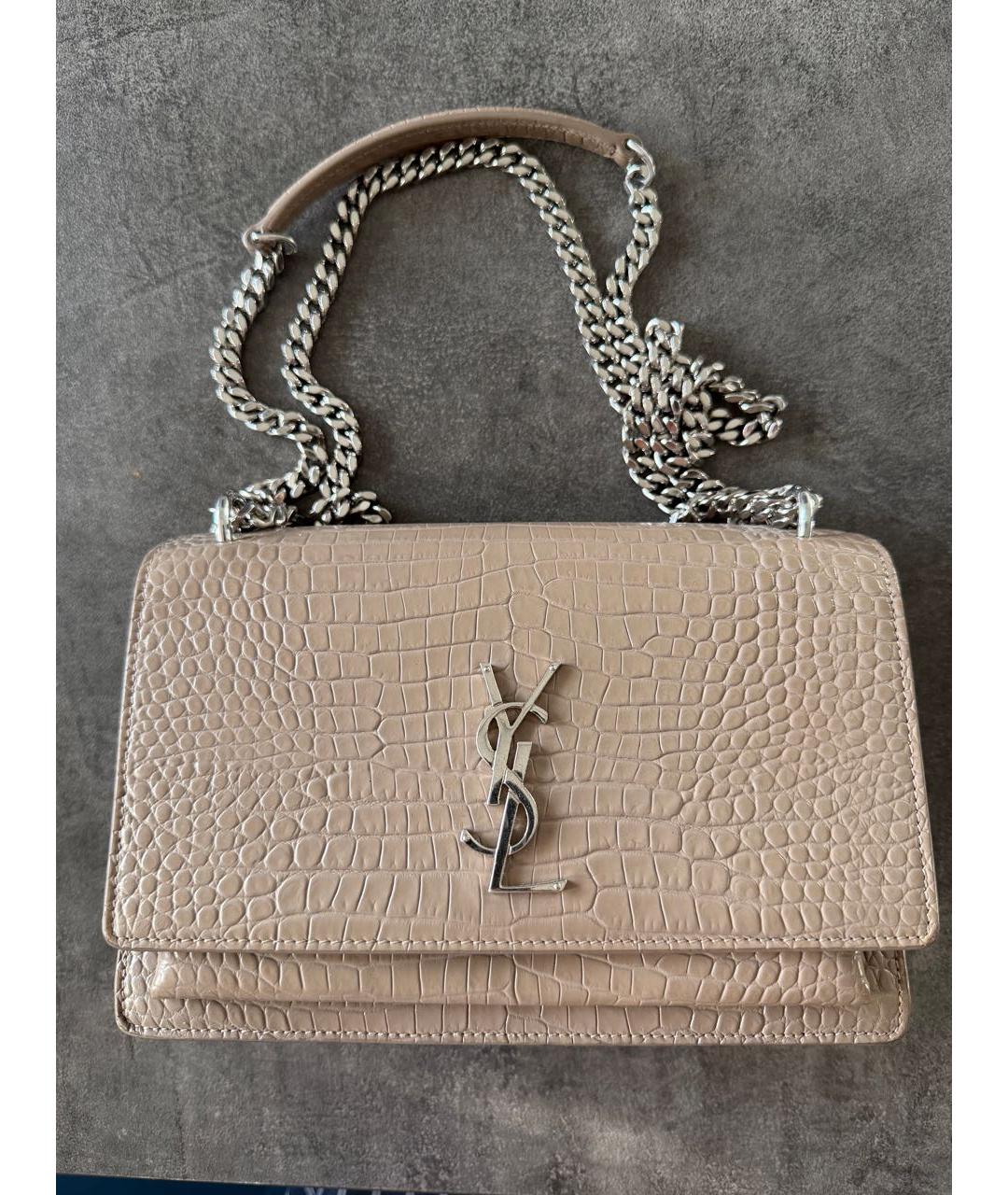 SAINT LAURENT Бежевая кожаная сумка через плечо, фото 2