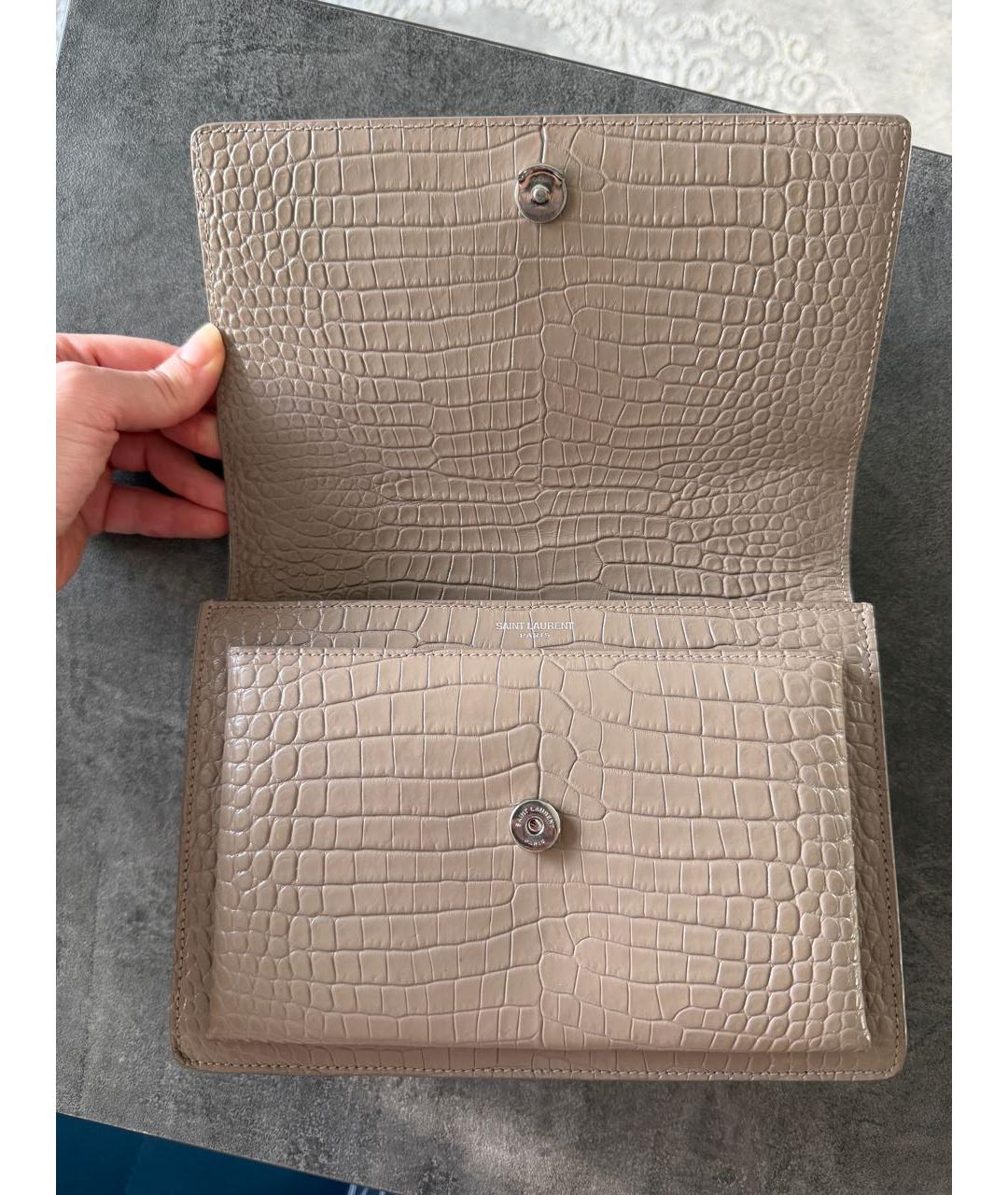 SAINT LAURENT Бежевая кожаная сумка через плечо, фото 3