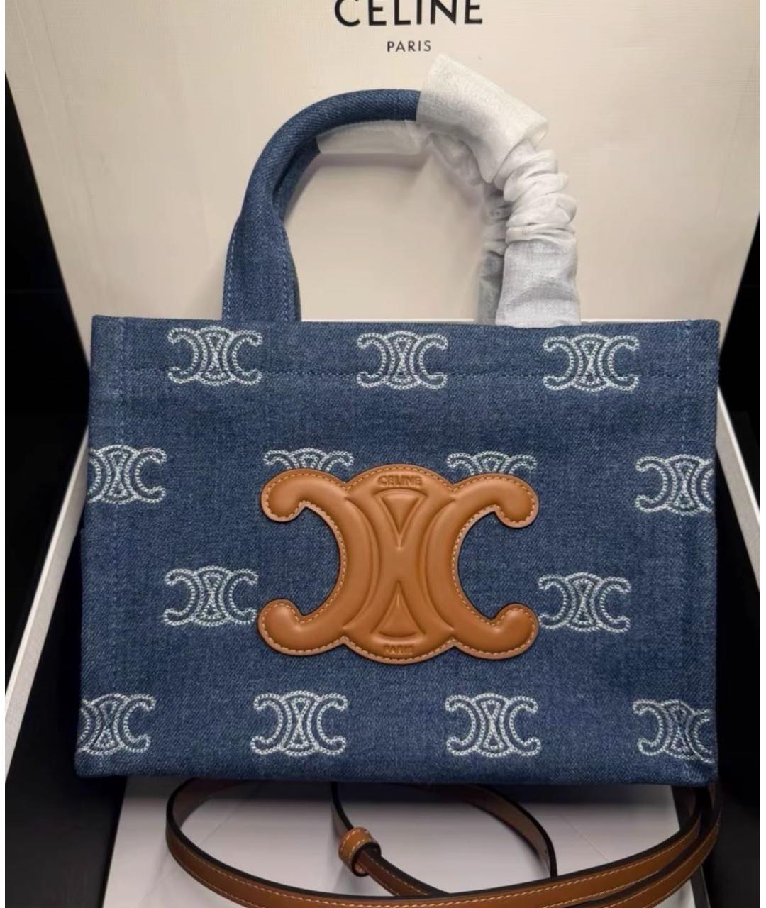 CELINE Синяя деним сумка тоут, фото 4
