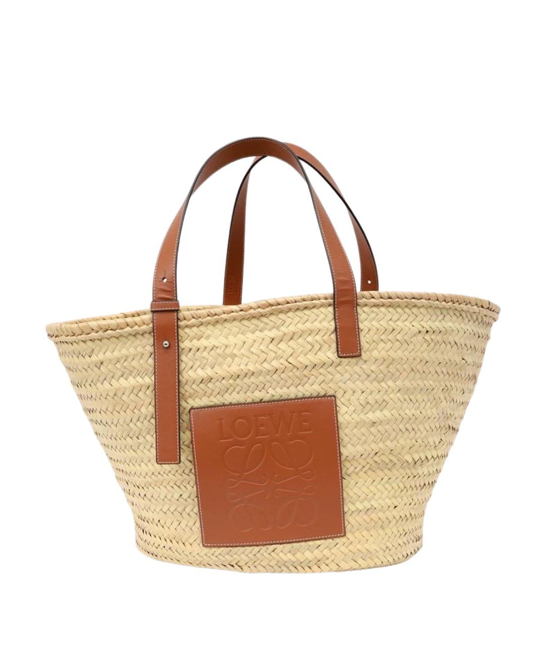 LOEWE Бежевая пелетеная пляжная сумка, фото 1