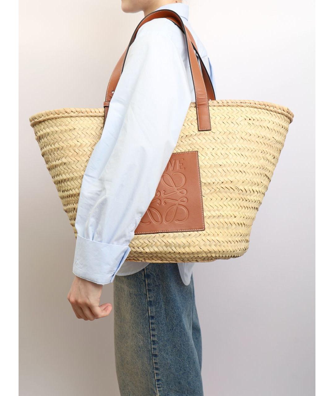 LOEWE Бежевая пелетеная пляжная сумка, фото 2