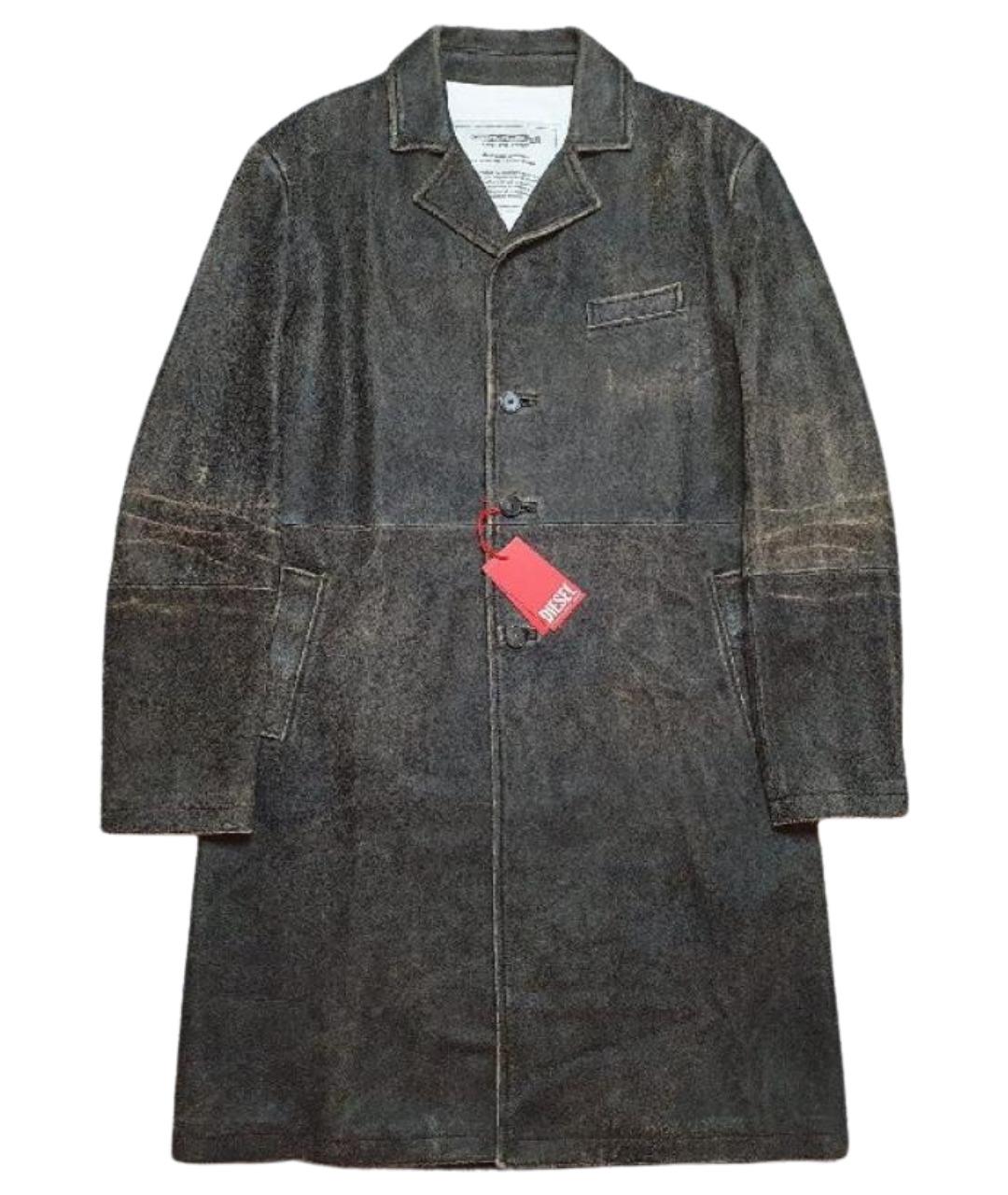 DIESEL Коричневое кожаное пальто, фото 1