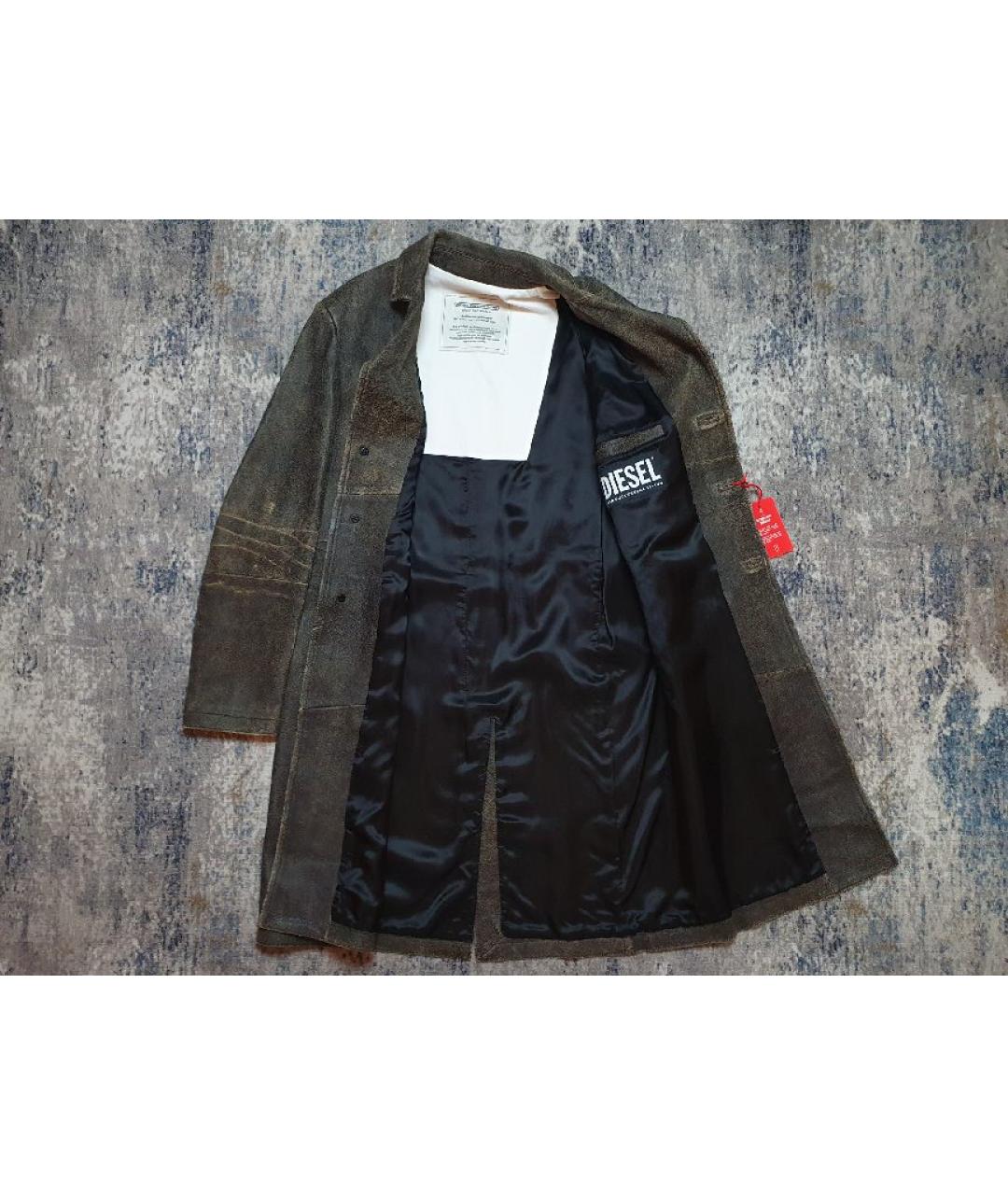 DIESEL Коричневое кожаное пальто, фото 2