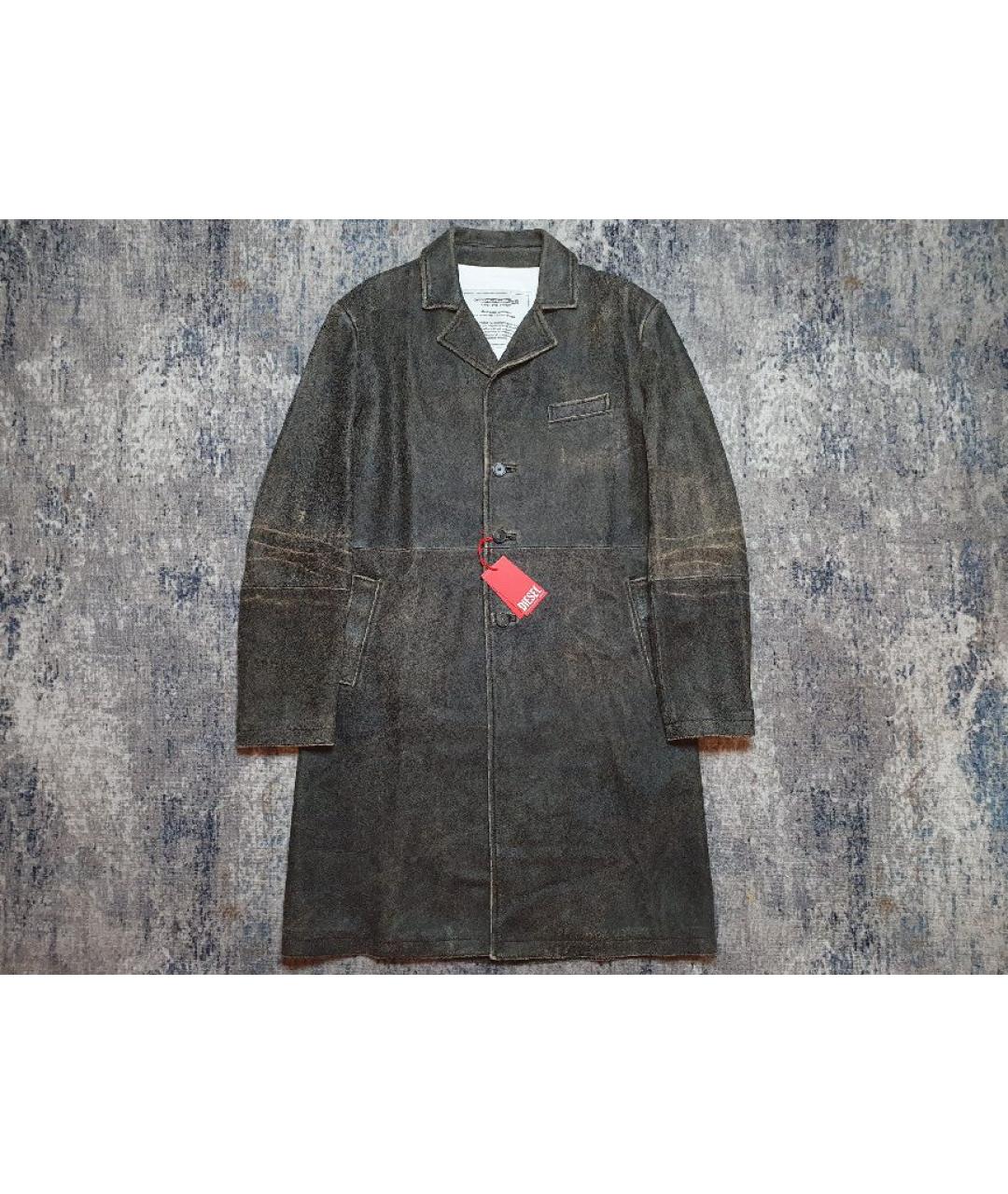 DIESEL Коричневое кожаное пальто, фото 5