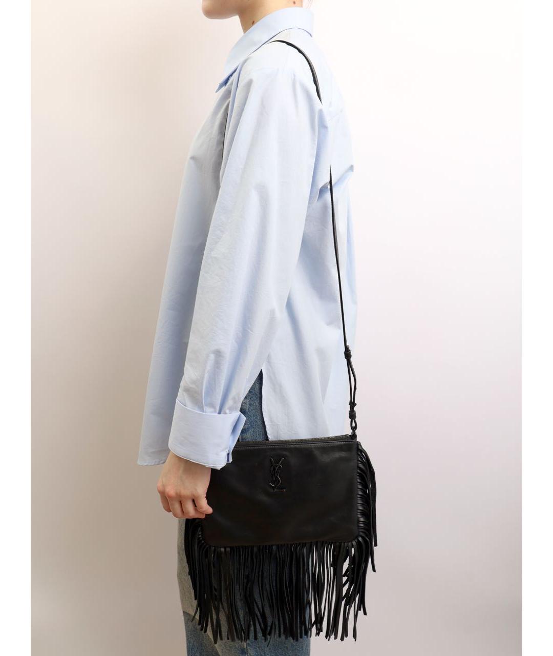 SAINT LAURENT Черная кожаная сумка через плечо, фото 2