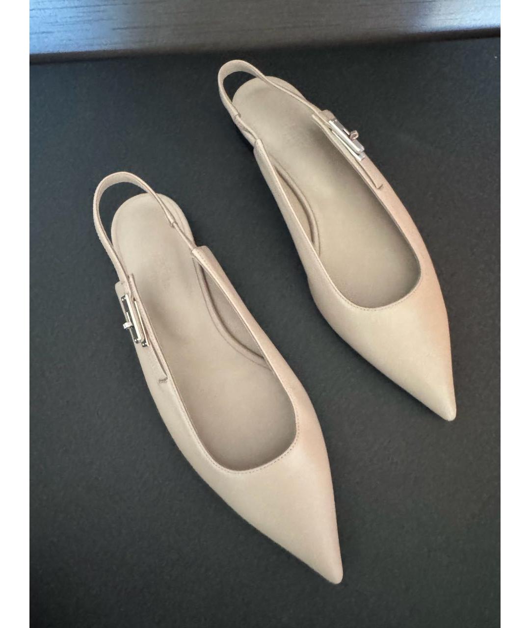 HERMES Бежевые кожаные балетки, фото 3