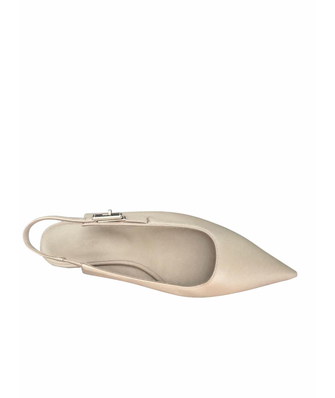 HERMES Бежевые кожаные балетки, фото 1