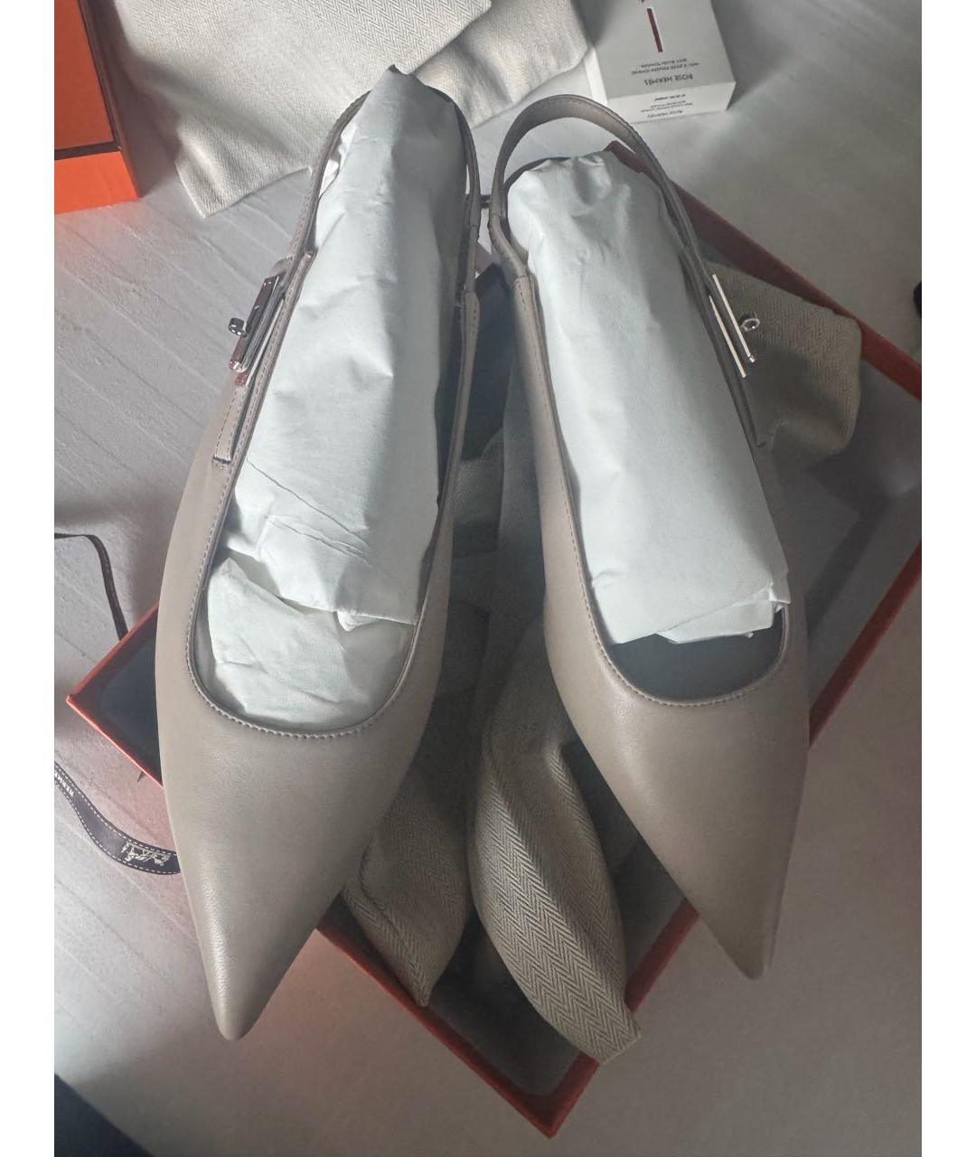 HERMES Бежевые кожаные балетки, фото 2