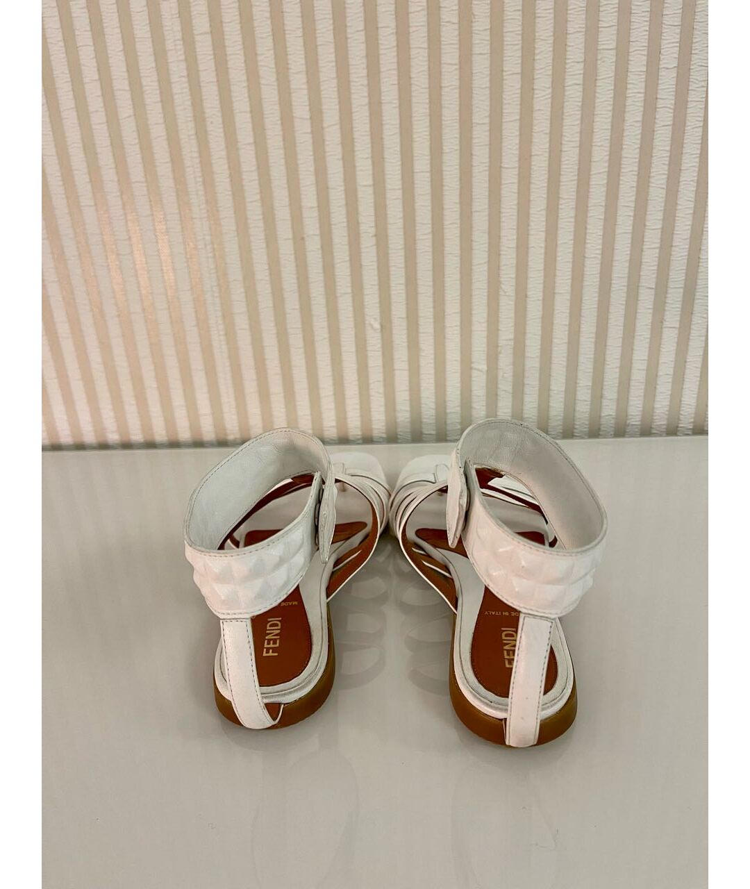 FENDI Белые кожаные сандалии, фото 6