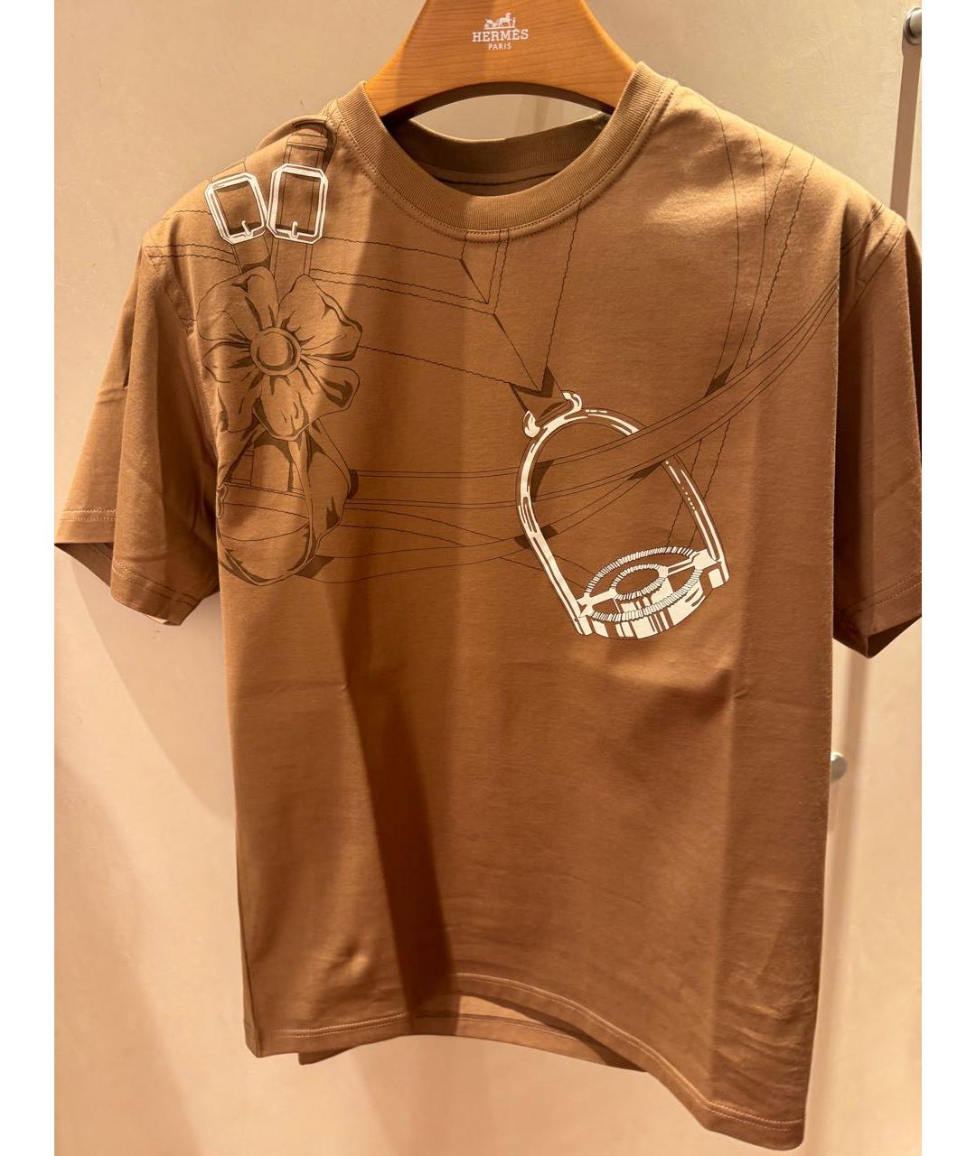 HERMES Коричневая хлопковая футболка, фото 4