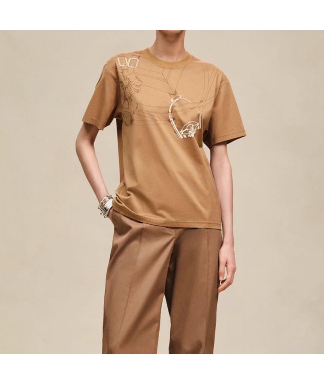 HERMES Коричневая хлопковая футболка, фото 6