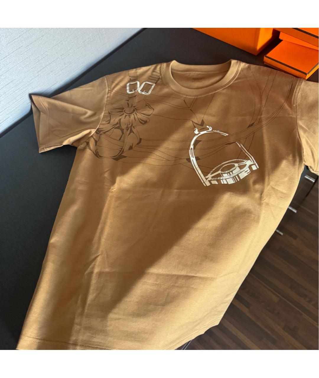 HERMES Коричневая хлопковая футболка, фото 2