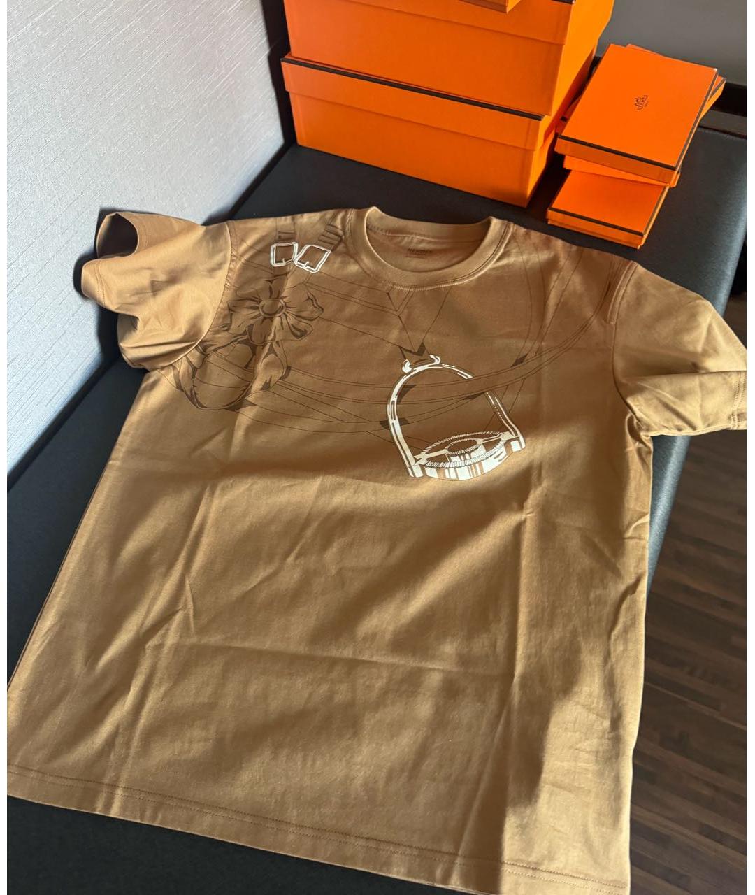 HERMES Коричневая хлопковая футболка, фото 3