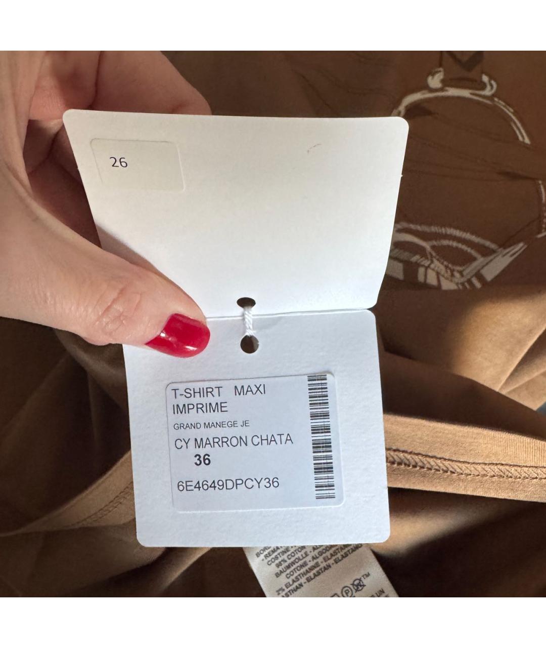 HERMES Коричневая хлопковая футболка, фото 5