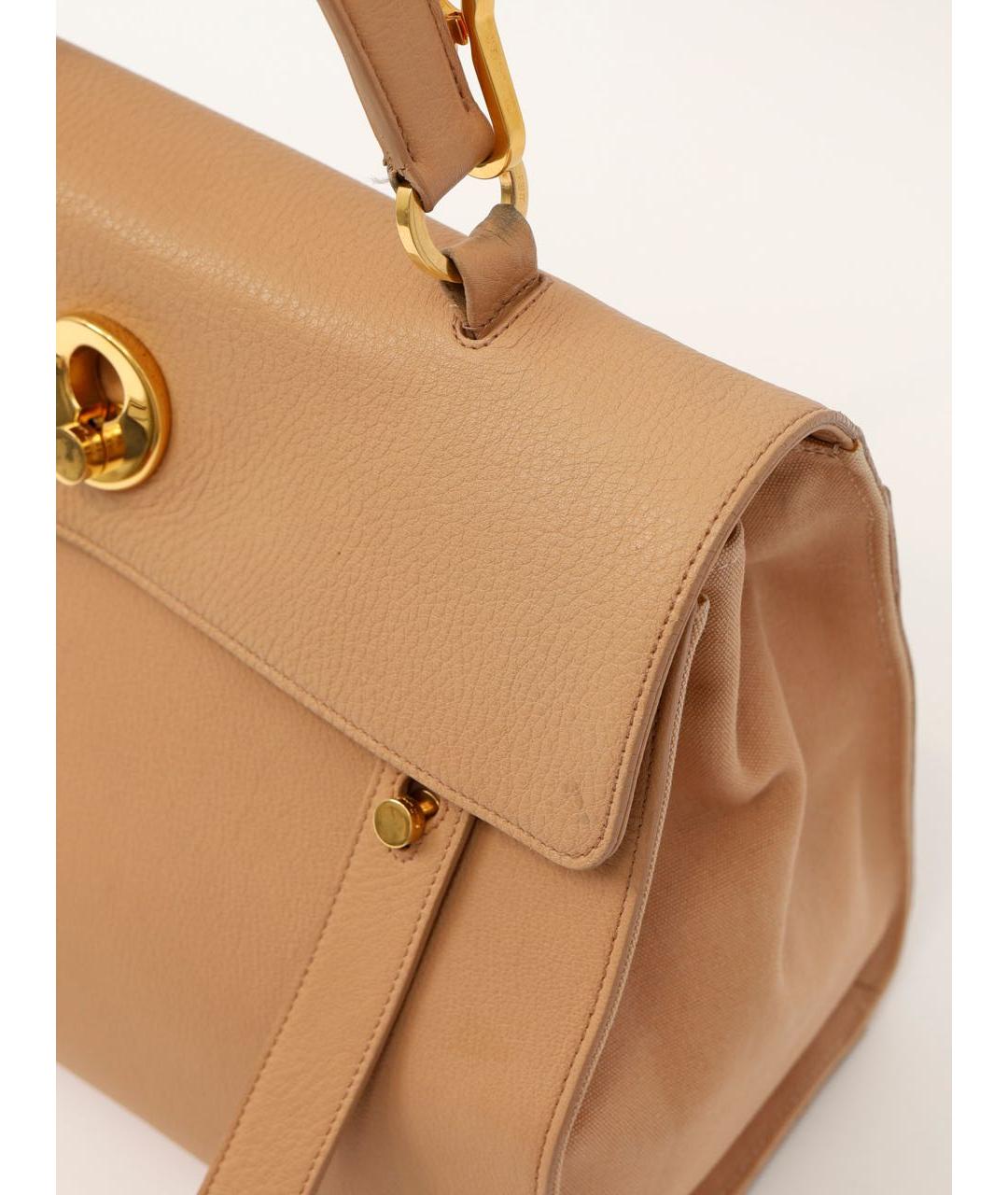 SAINT LAURENT Бежевая кожаная сумка через плечо, фото 7