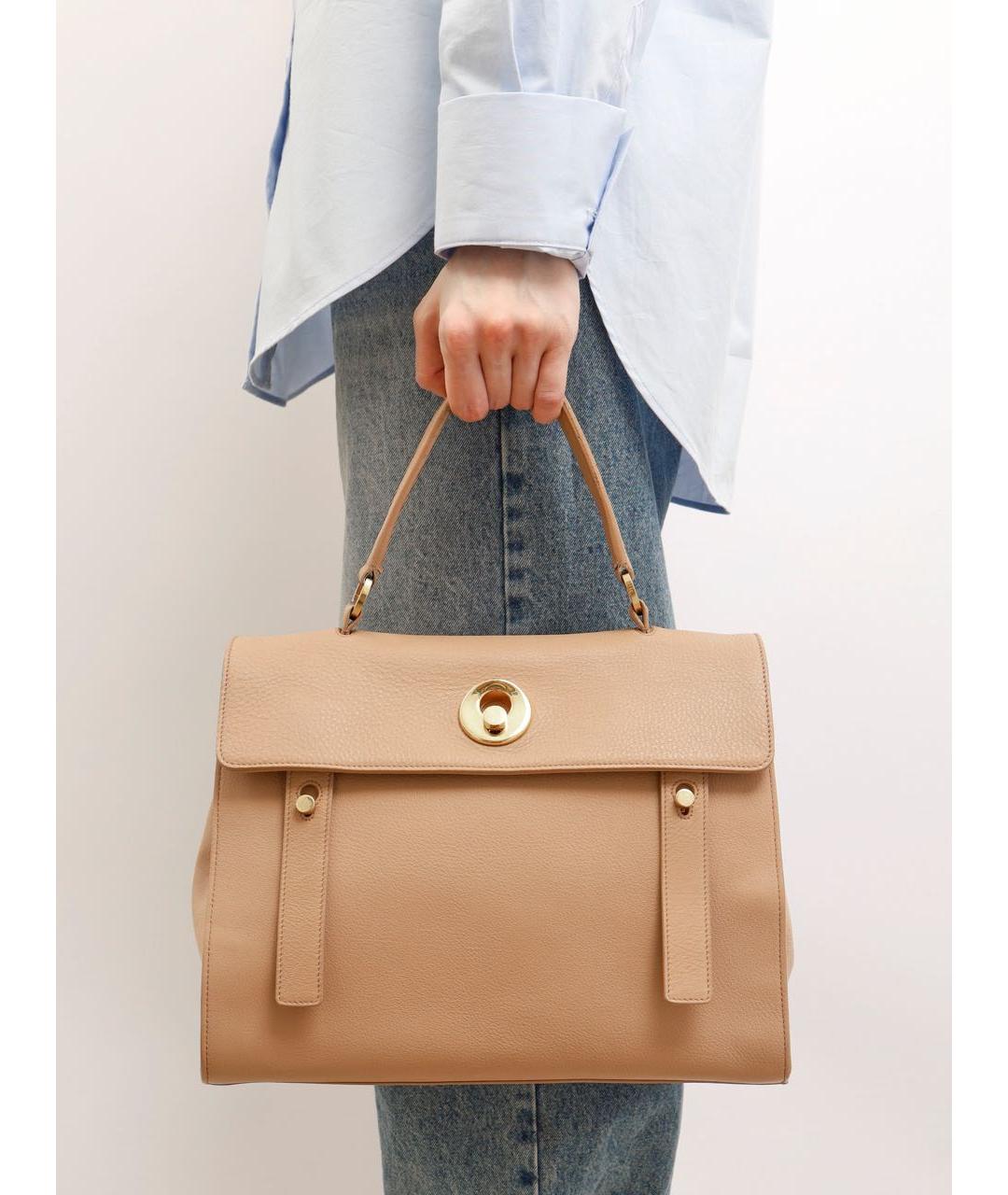 SAINT LAURENT Бежевая кожаная сумка через плечо, фото 2