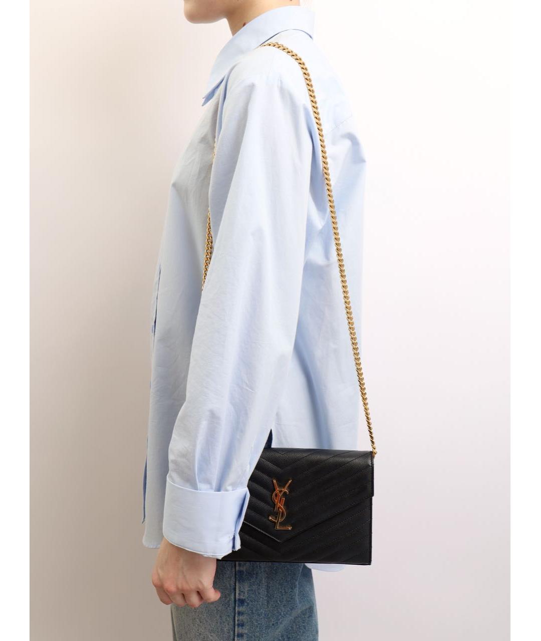 SAINT LAURENT Черная кожаная сумка через плечо, фото 2