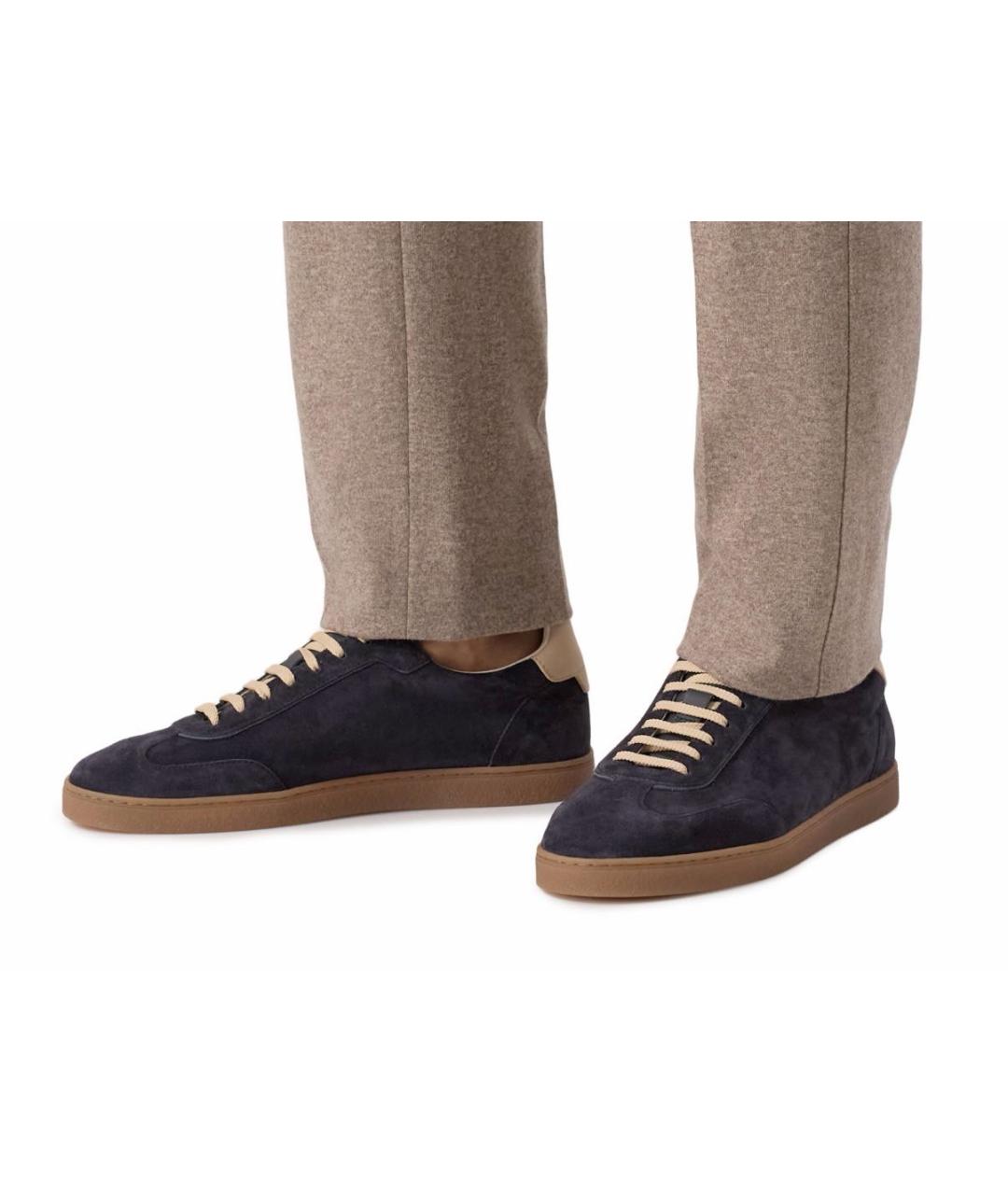 BRUNELLO CUCINELLI Темно-синие замшевые низкие кроссовки / кеды, фото 3