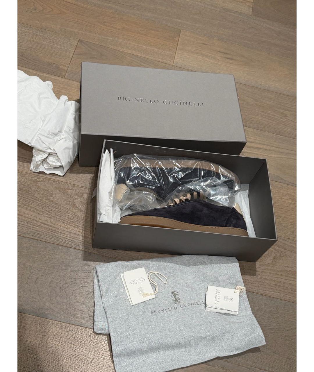 BRUNELLO CUCINELLI Темно-синие замшевые низкие кроссовки / кеды, фото 4