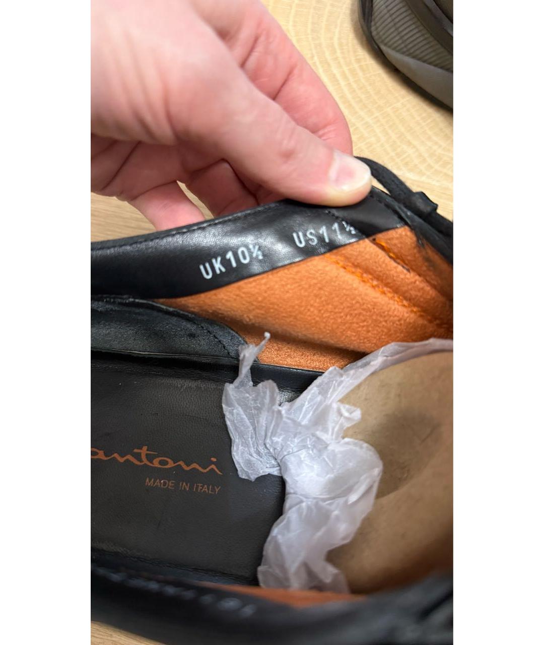 SANTONI Черные кожаные низкие кроссовки / кеды, фото 7