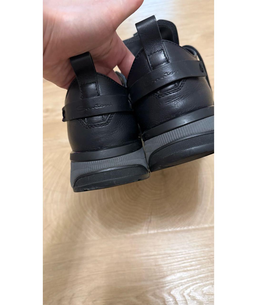 SANTONI Черные кожаные низкие кроссовки / кеды, фото 3