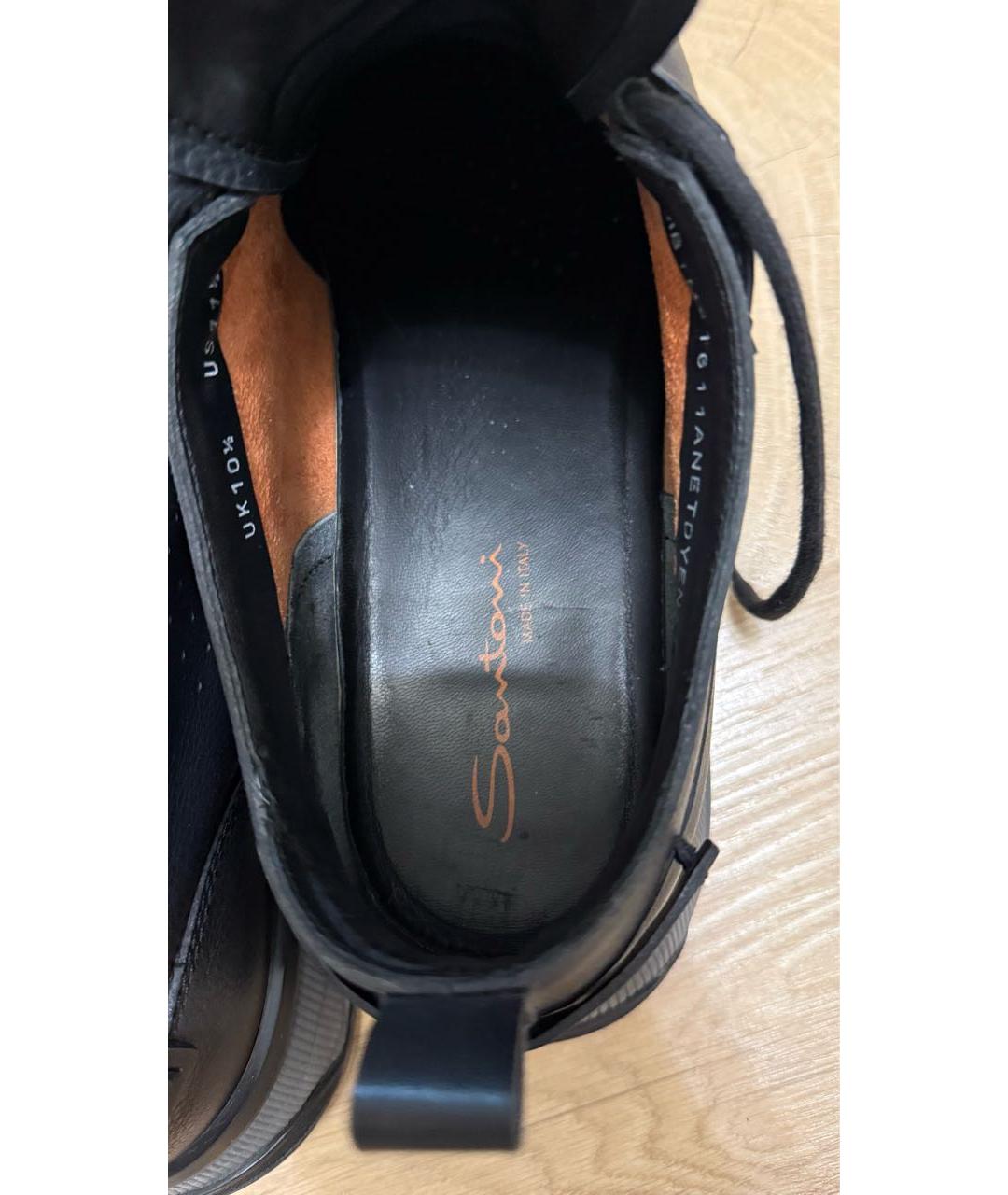 SANTONI Черные кожаные низкие кроссовки / кеды, фото 4