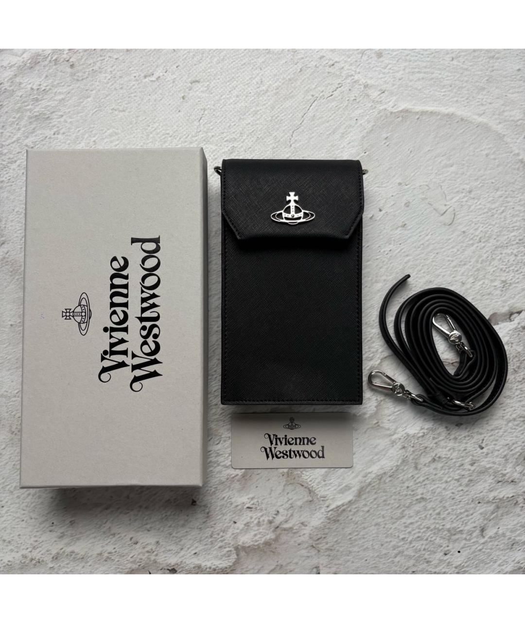 VIVIENNE WESTWOOD Черная кожаная сумка через плечо, фото 4